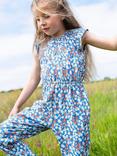 Frugi Kids' Jolee Organic Cotton Blend Floral Print Jumpsuit, Blue/Multi