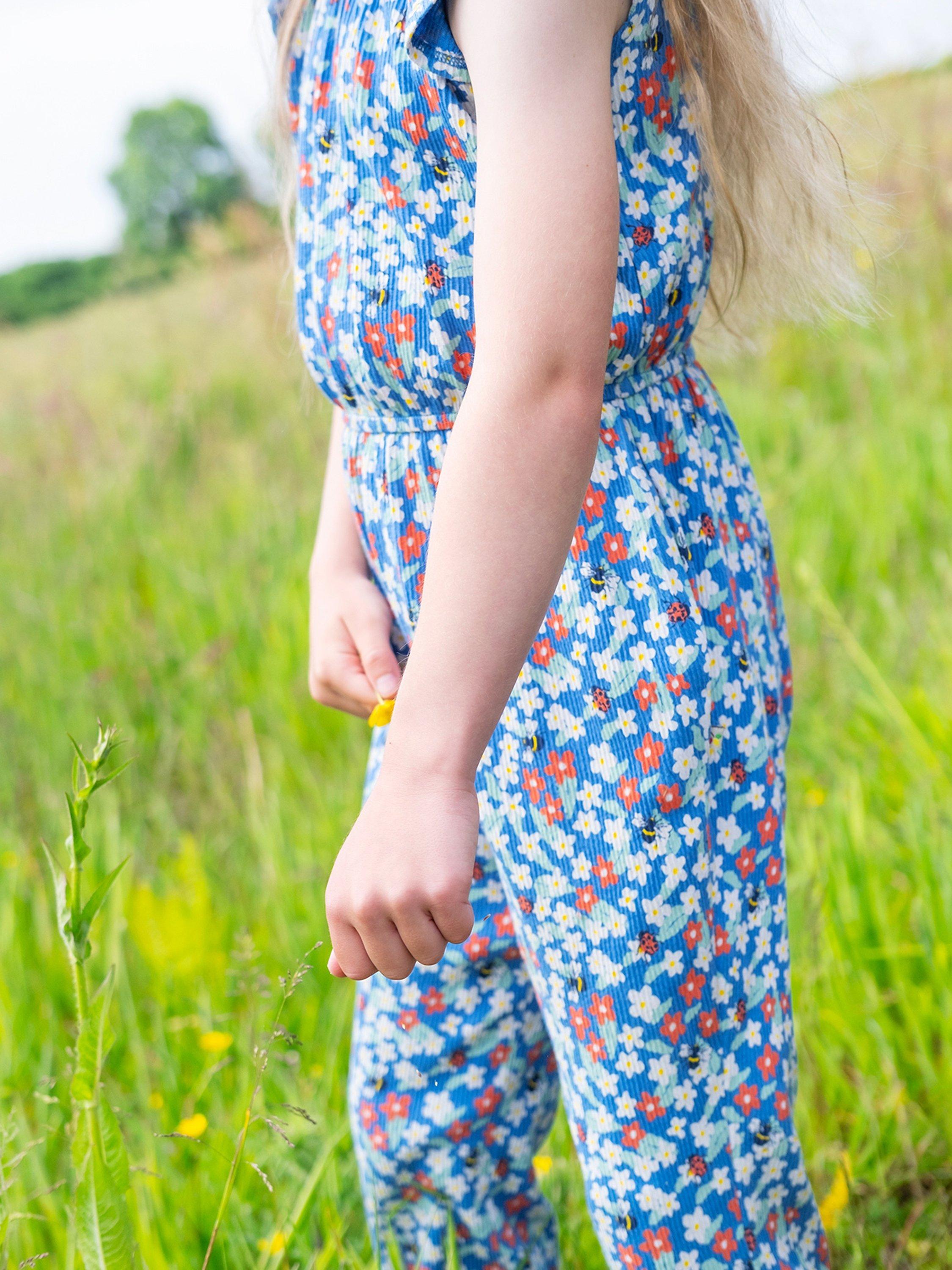 Product image 2 of 2, which shows Frugi Kids' Jolee Organic Cotton Blend Floral Print Jumpsuit, Floral Fun, 2-3 years