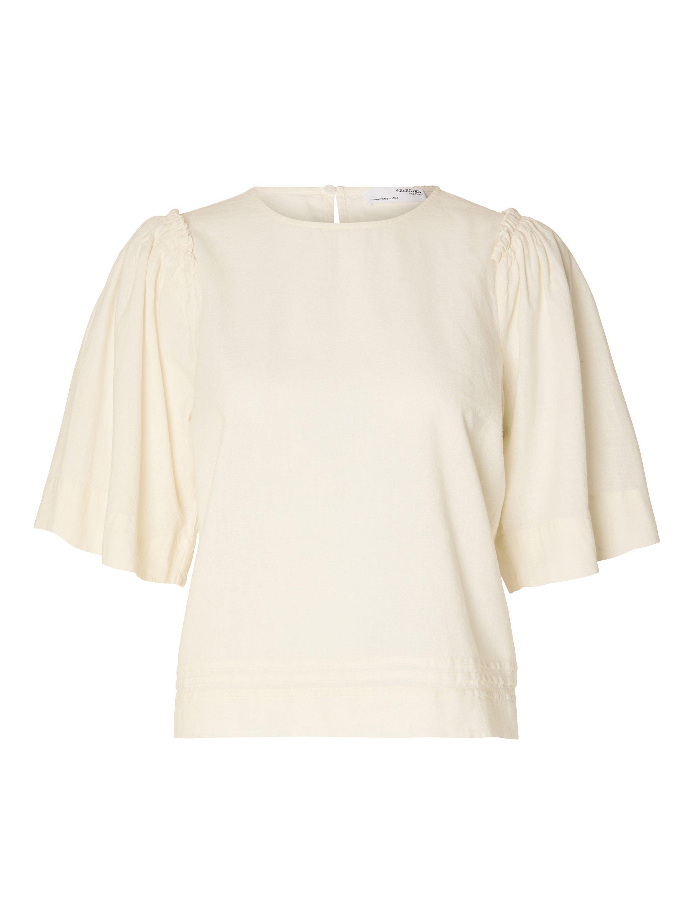 SELECTED FEMME Hillie Linen Cotton Blend Top, Snow White