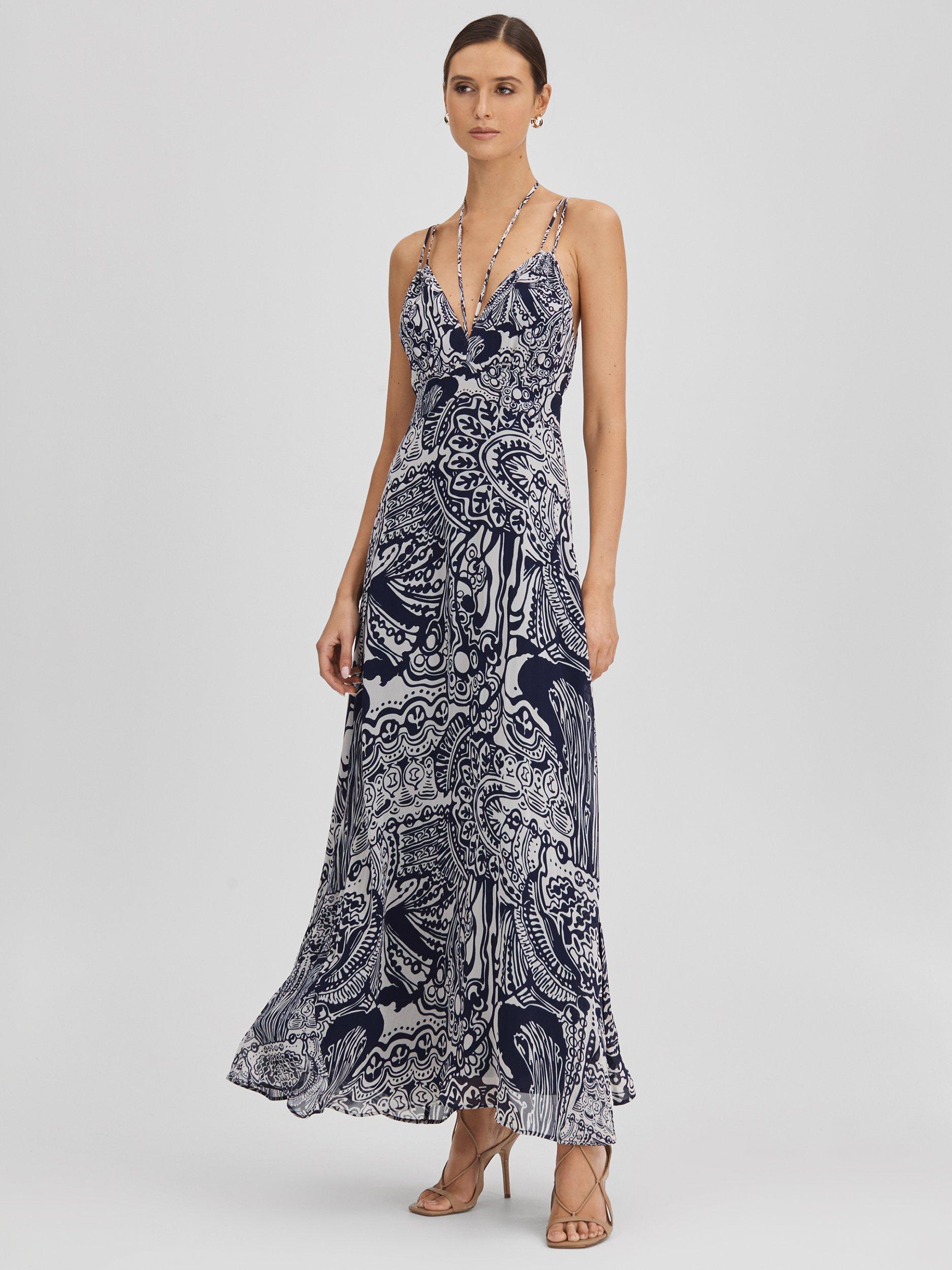 Reiss Quinn Resort Print Maxi Dress, Navy/White