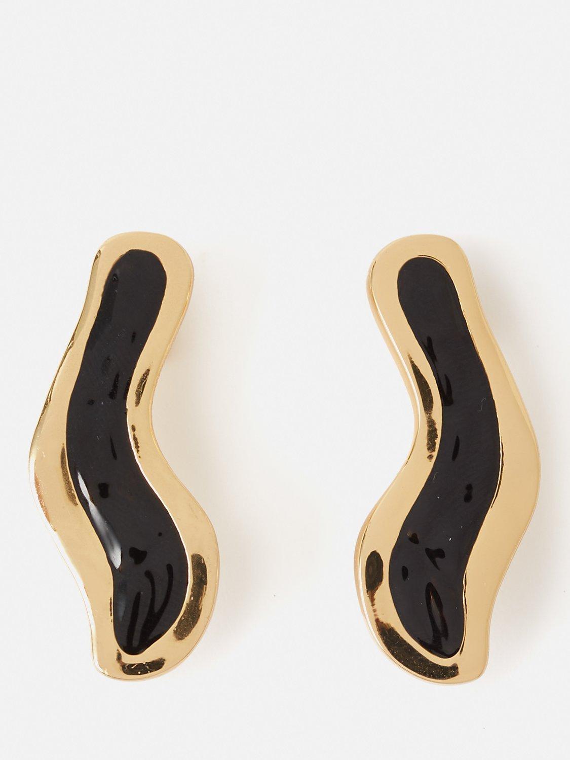 Jigsaw Organic Enamel Inlay Earrings, Gold/Black