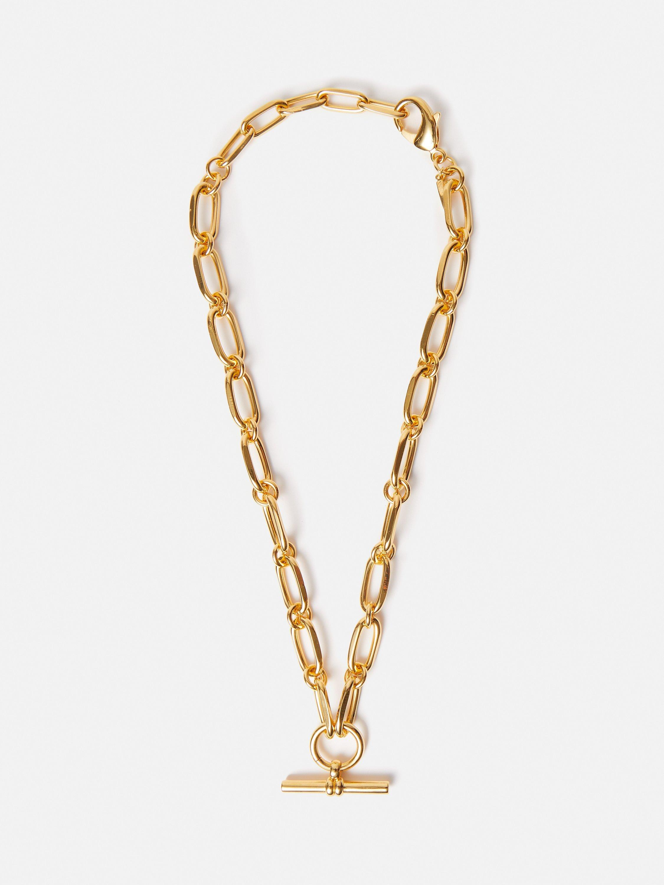 Jigsaw Trombone Link Chain T-Bar Necklace, Gold