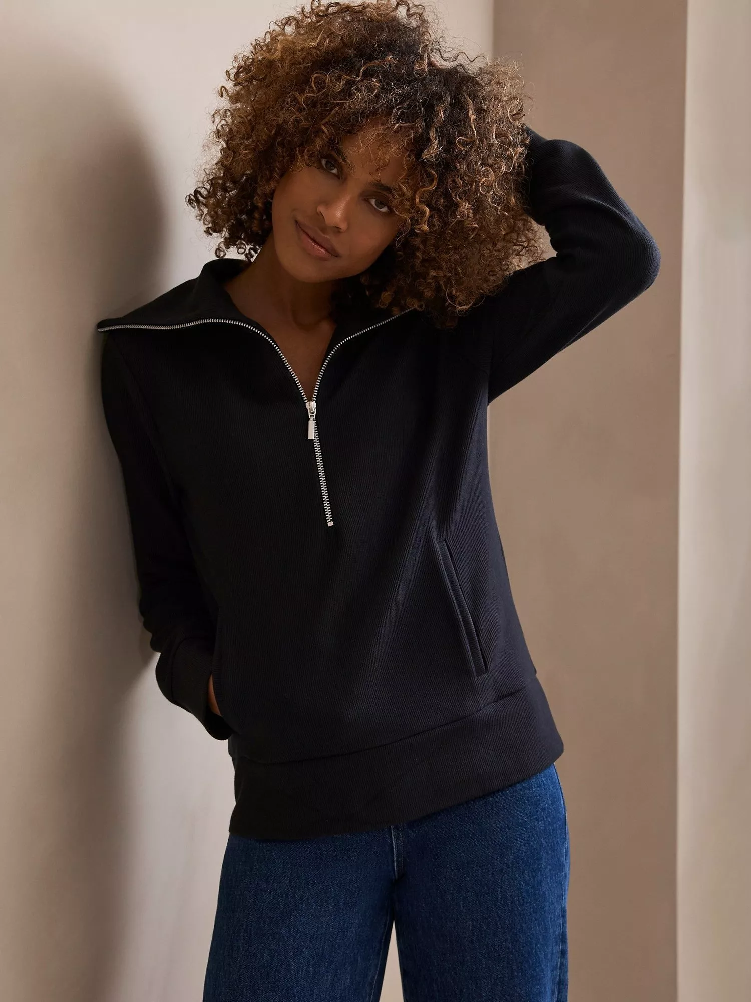 Mint Velvet Zip Up Jumper Navy