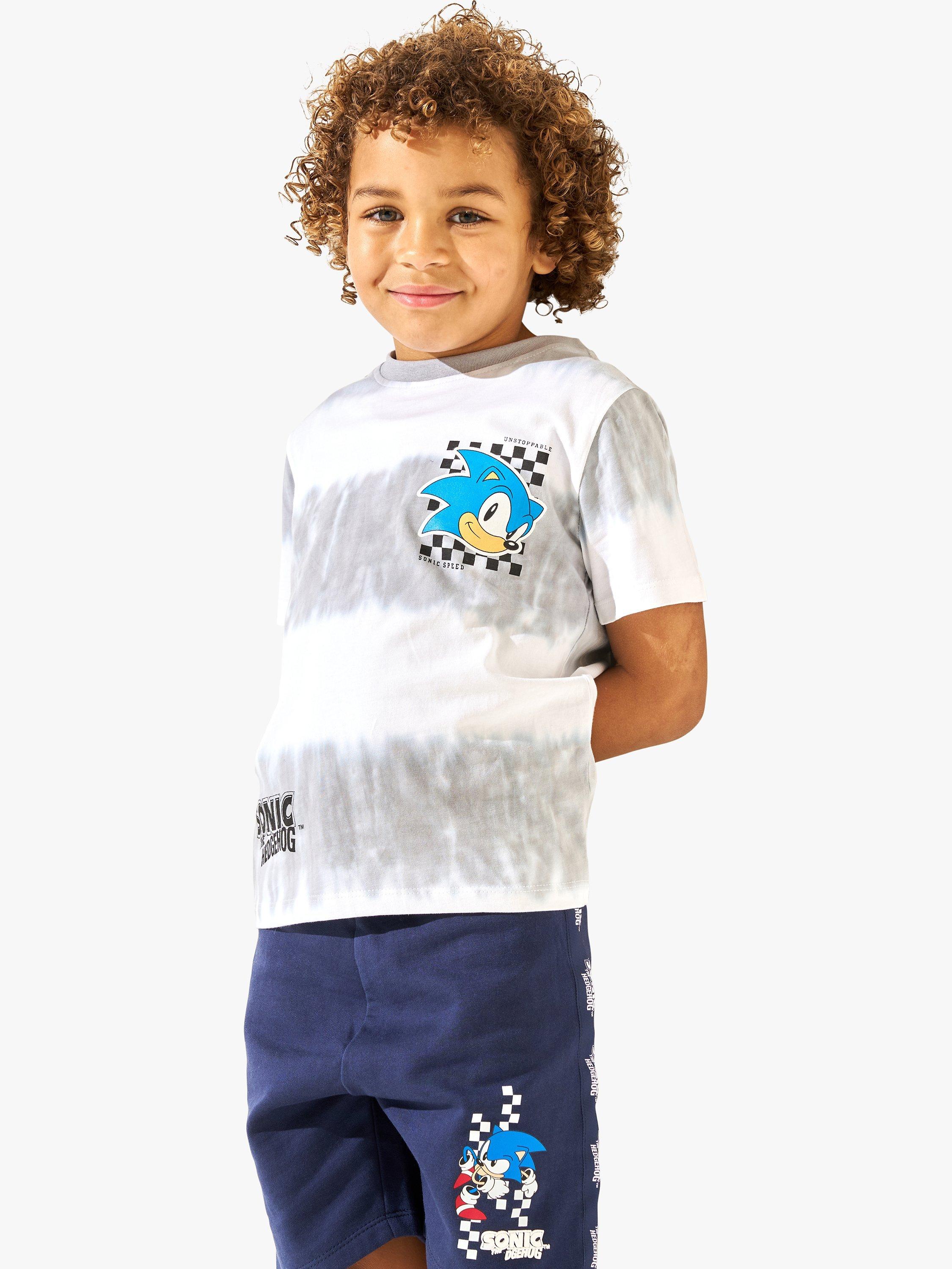 Product image 2 of 5, which shows Angel & Rocket Kids' Sonic Graphic Tie Dye T-Shirt, Grey/Multi, 3-4 years