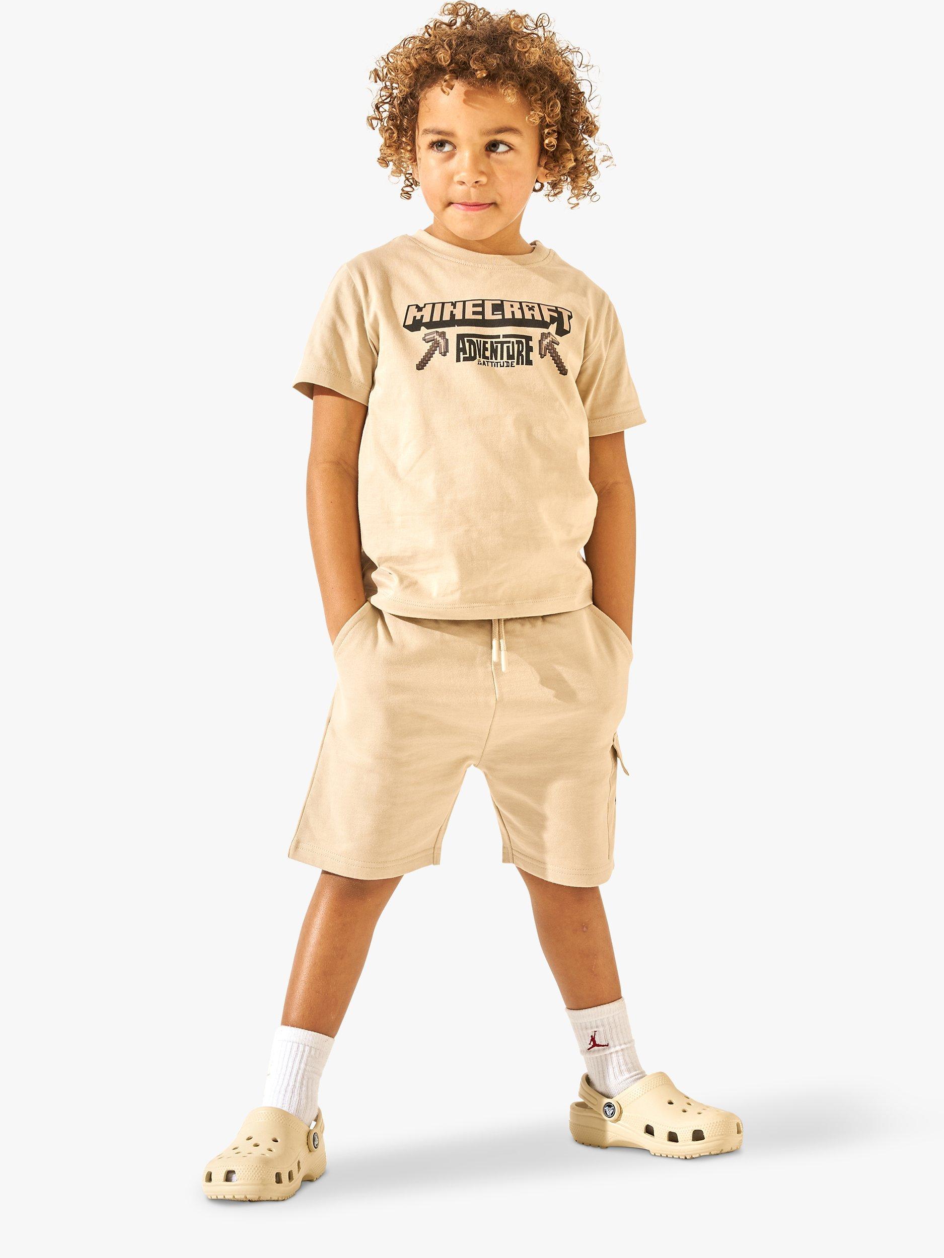 Product image 4 of 7, which shows Angel & Rocket Kids' Minecraft Back Print T-Shirt, Stone, 5-6 years