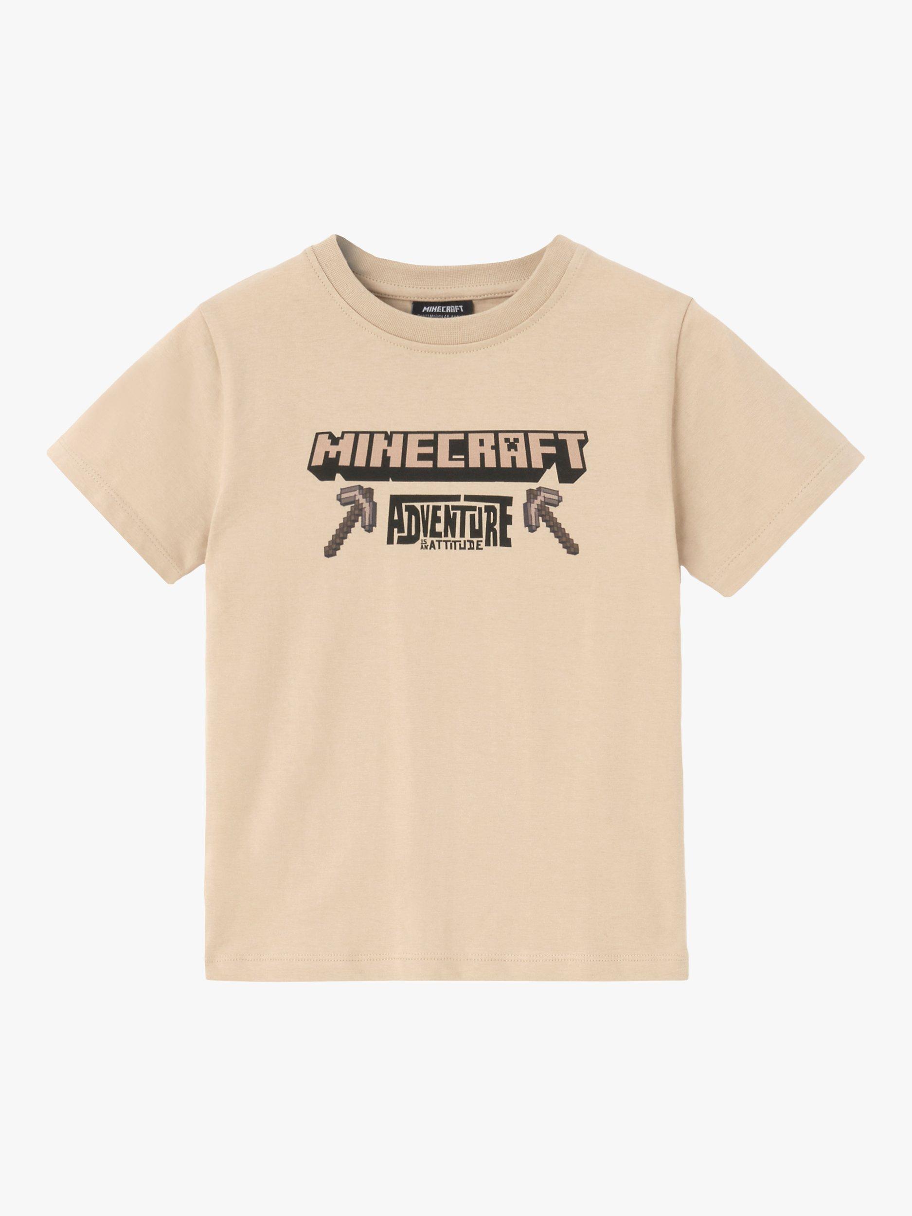 Product image 5 of 7, which shows Angel & Rocket Kids' Minecraft Back Print T-Shirt, Stone, 5-6 years
