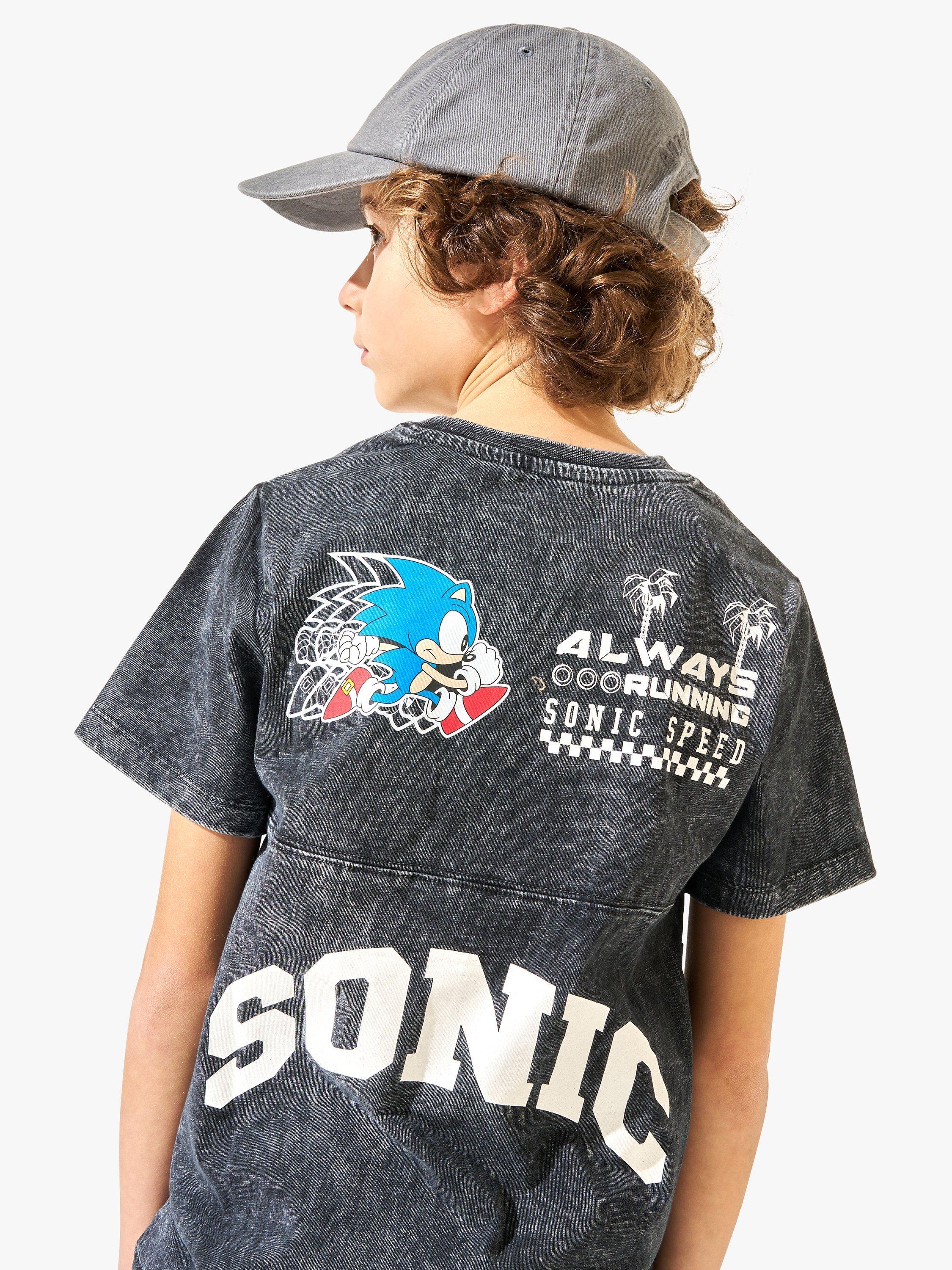 Product image 1 of 5, which shows Angel & Rocket Kids' Sonic Black Seam Detail Print T-Shirt, Black, 5-6 years