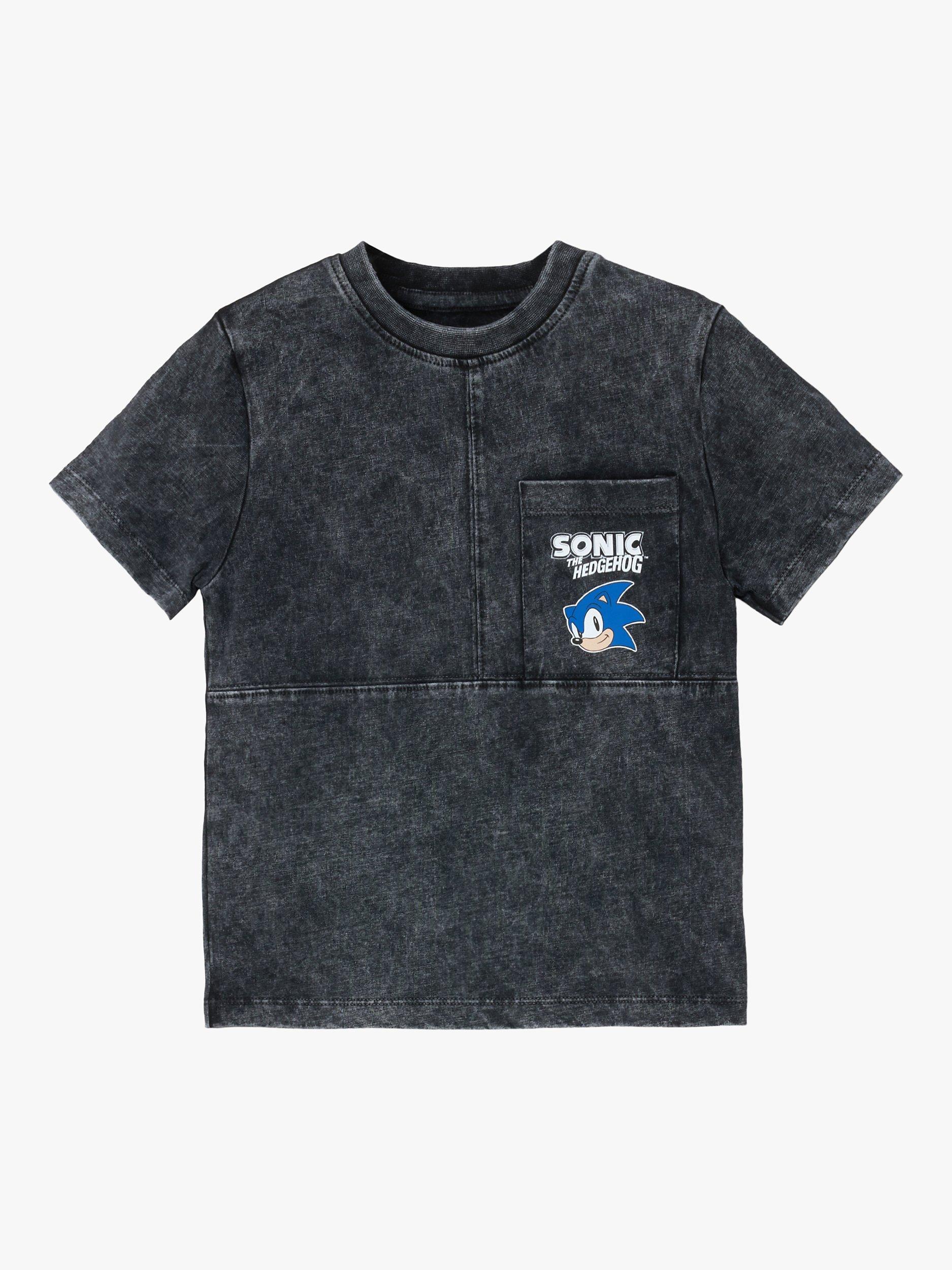 Product image 3 of 5, which shows Angel & Rocket Kids' Sonic Black Seam Detail Print T-Shirt, Black, 5-6 years