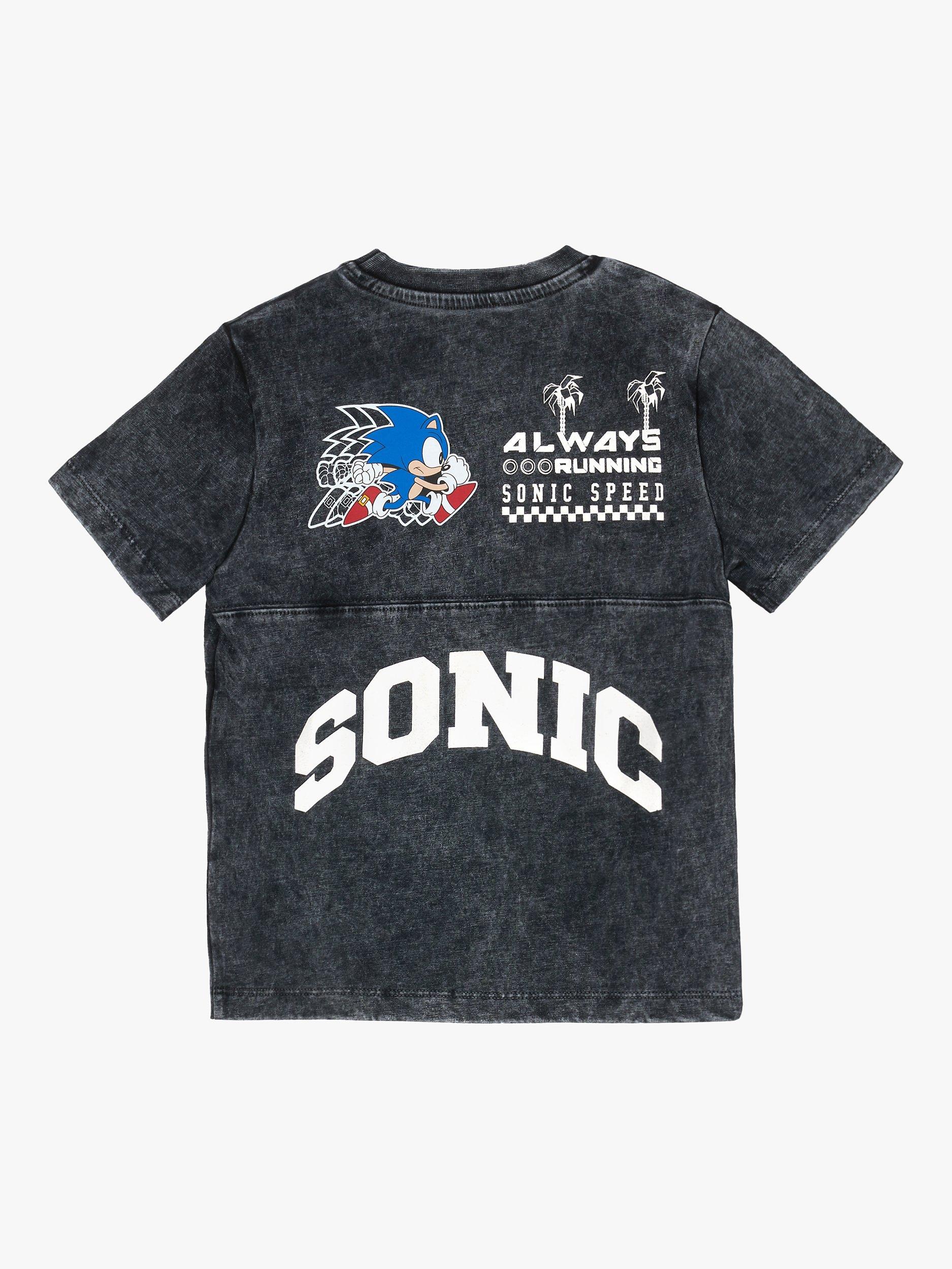 Product image 4 of 5, which shows Angel & Rocket Kids' Sonic Black Seam Detail Print T-Shirt, Black, 5-6 years