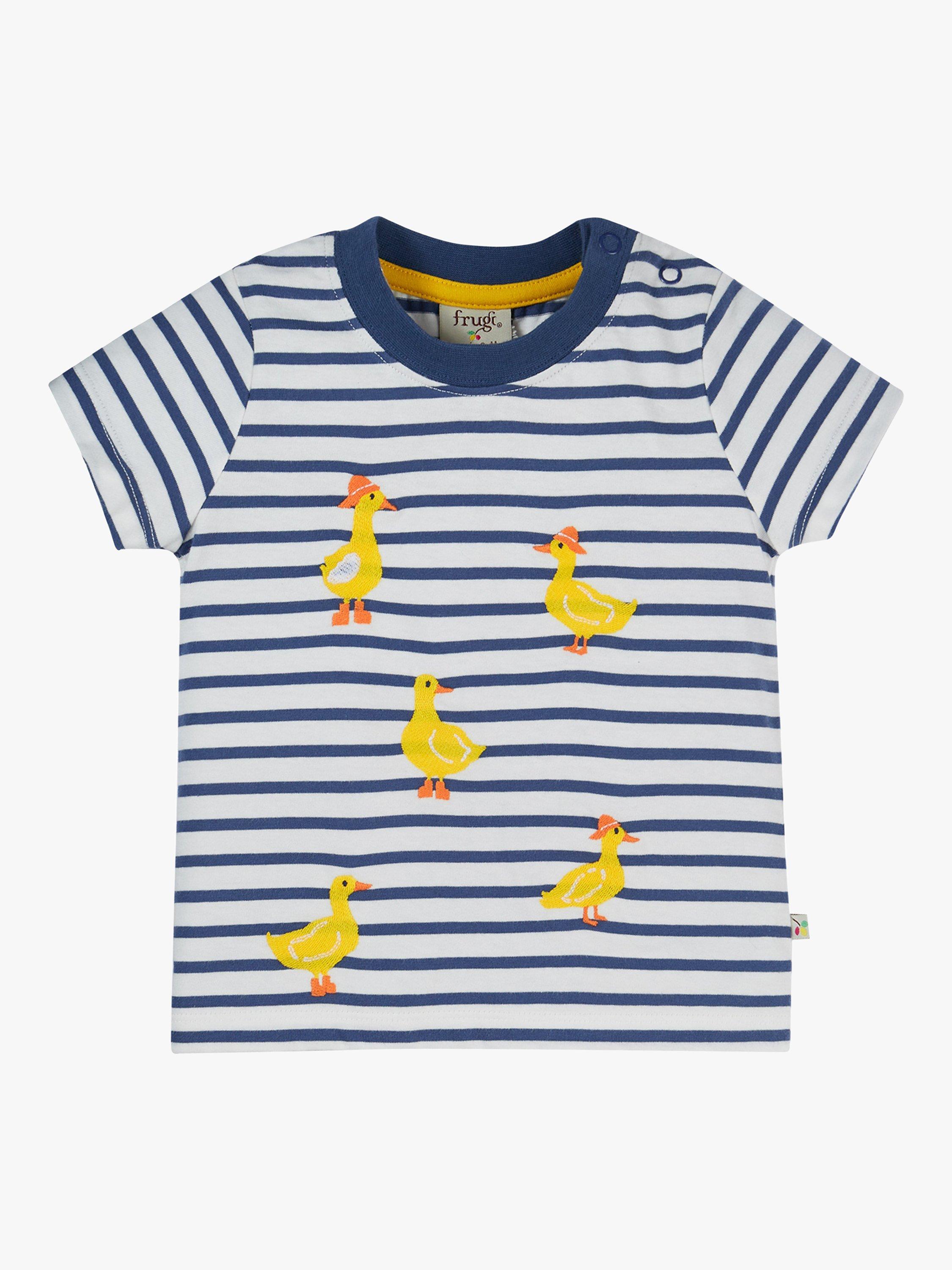 Frugi Baby Ennis Organic Cotton Duck Embroidered Stripe T-Shirt, Navy/White
