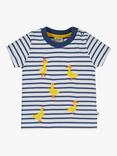 Frugi Baby Ennis Organic Cotton Duck Embroidered Stripe T-Shirt, Navy/White, Navy/White