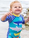 Frugi Baby Shark Little Sun Safe Suit, Tropical Sea/Yellow, Tropical Sea/Yellow