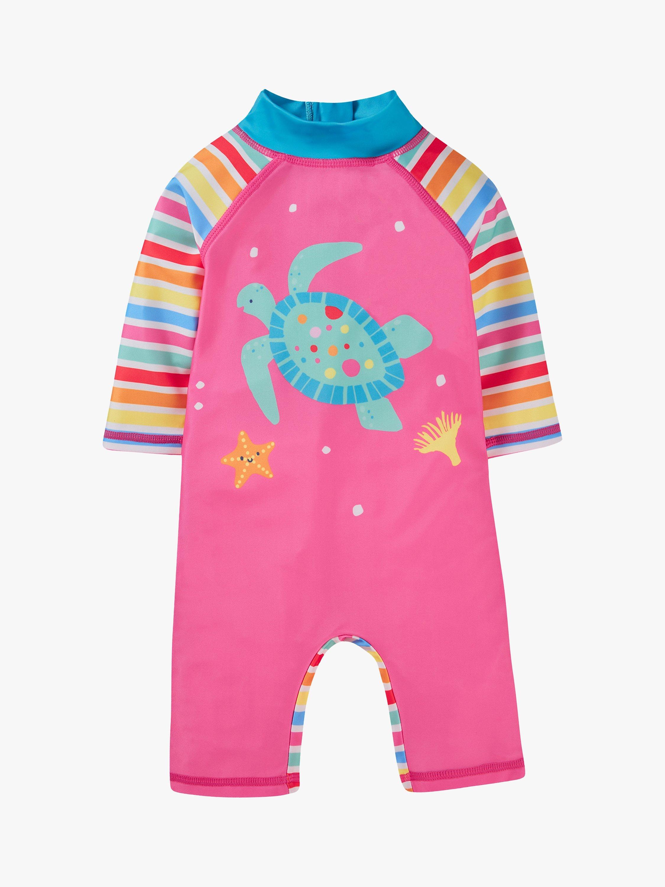 Frugi Baby Turtle Little Sun Safe Suit, Sea Sidestripe/Pink, 2-3 years