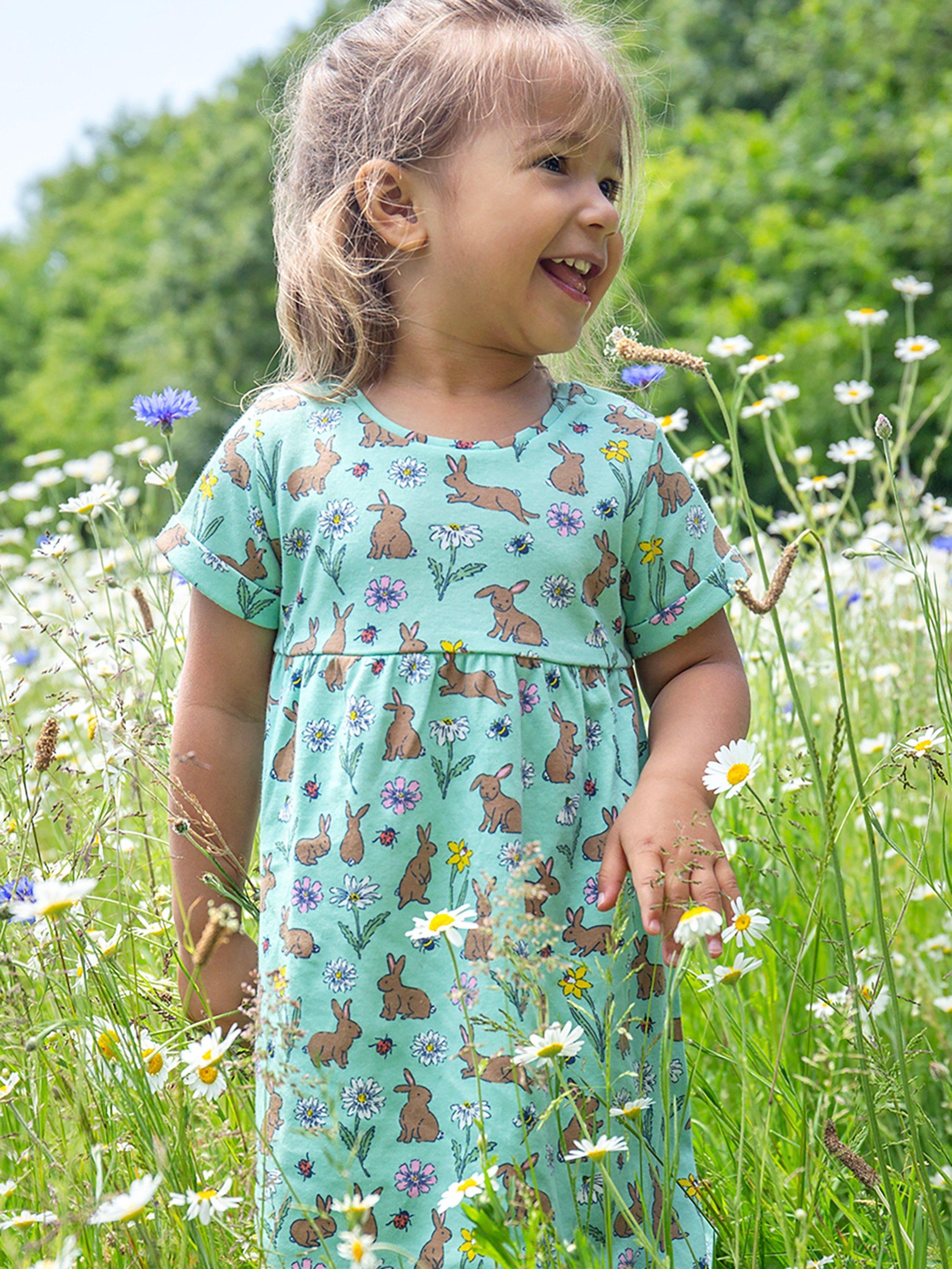 Frugi Baby Tallie Organic Cotton Riverine Rabbits Dress Green