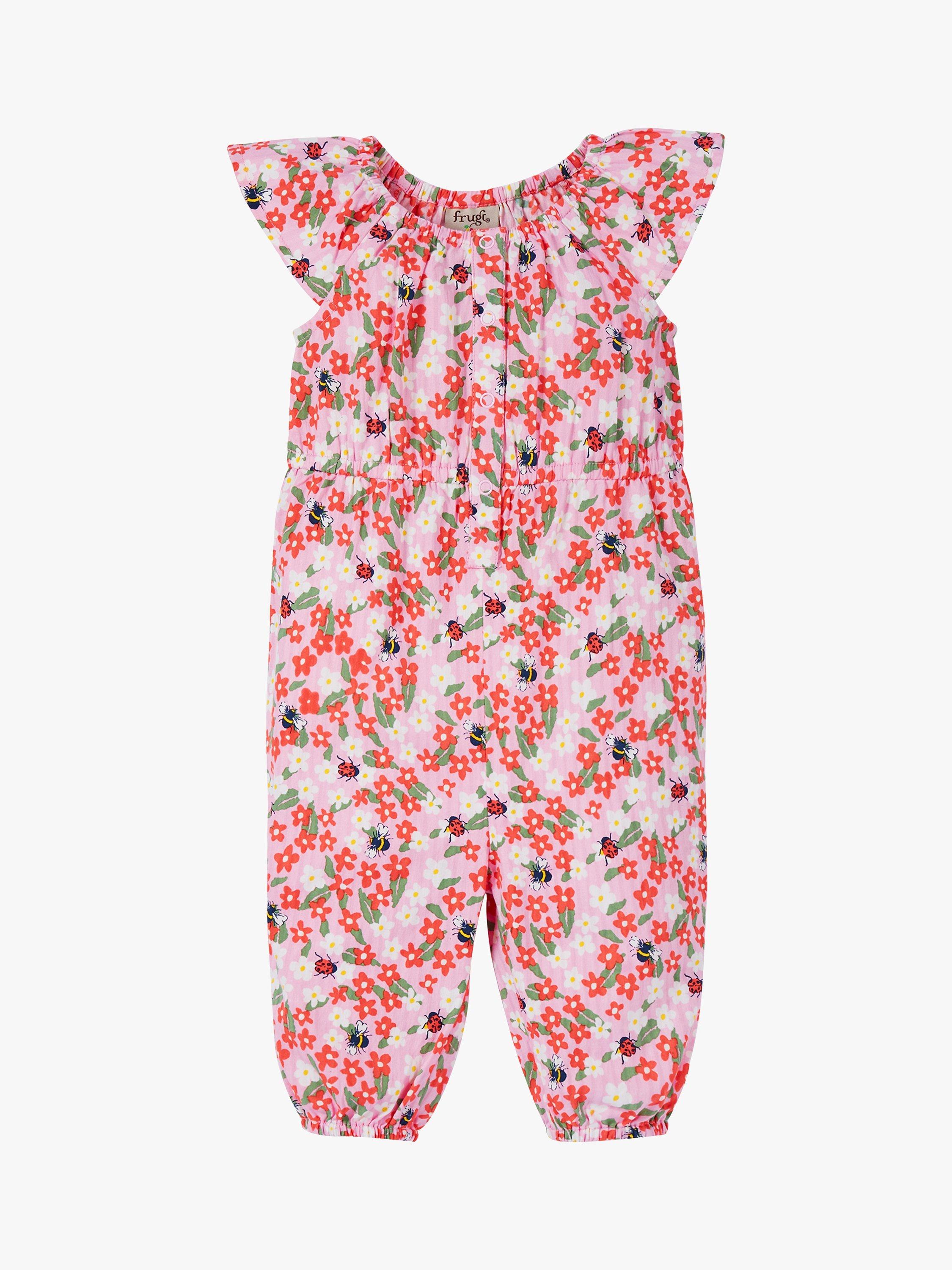 Frugi Baby Martha Organic Cotton Floral Fun Playsuit, Pink/Multi