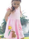 Frugi Baby Bobby Organic Cotton Breton Rabbit Applique Dress, Pink/Multi