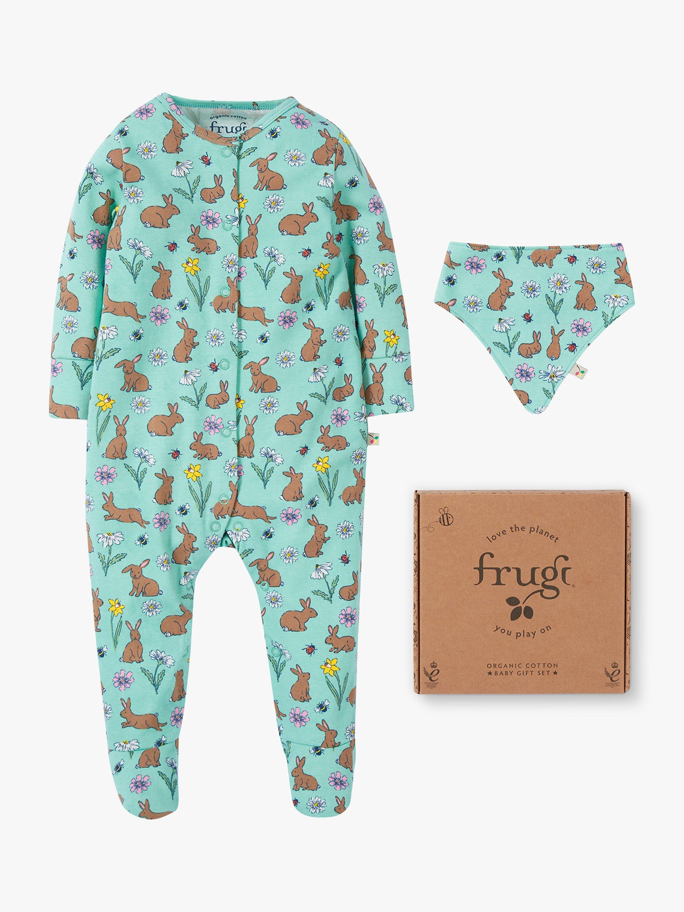 Product image 2 of 5, which shows Frugi Baby Riverine Rabbits Babygrow Gift Set, Multi, Newborn