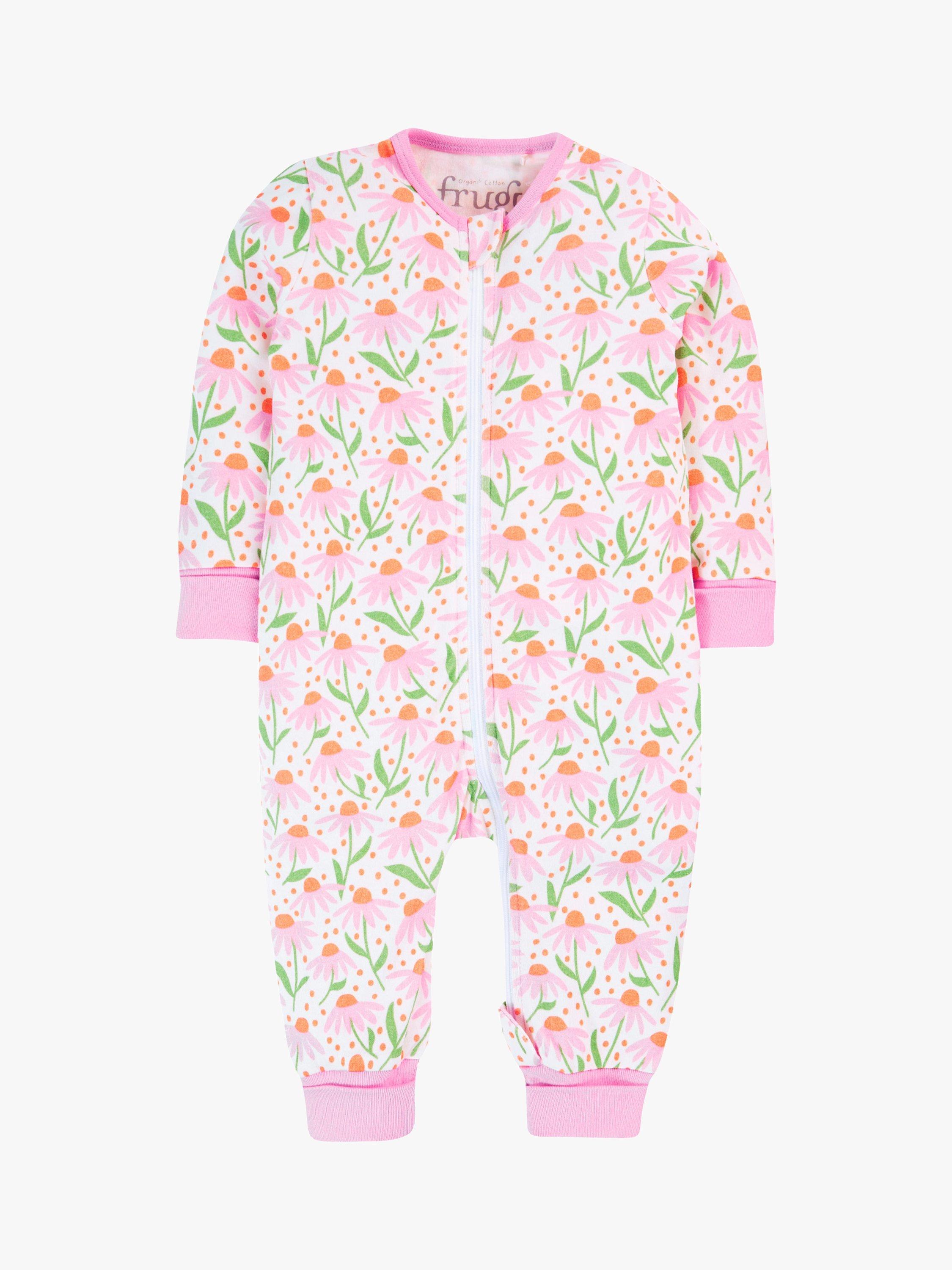 Frugi Baby Zelah Echinacea Zip Up All In One, White/Multi