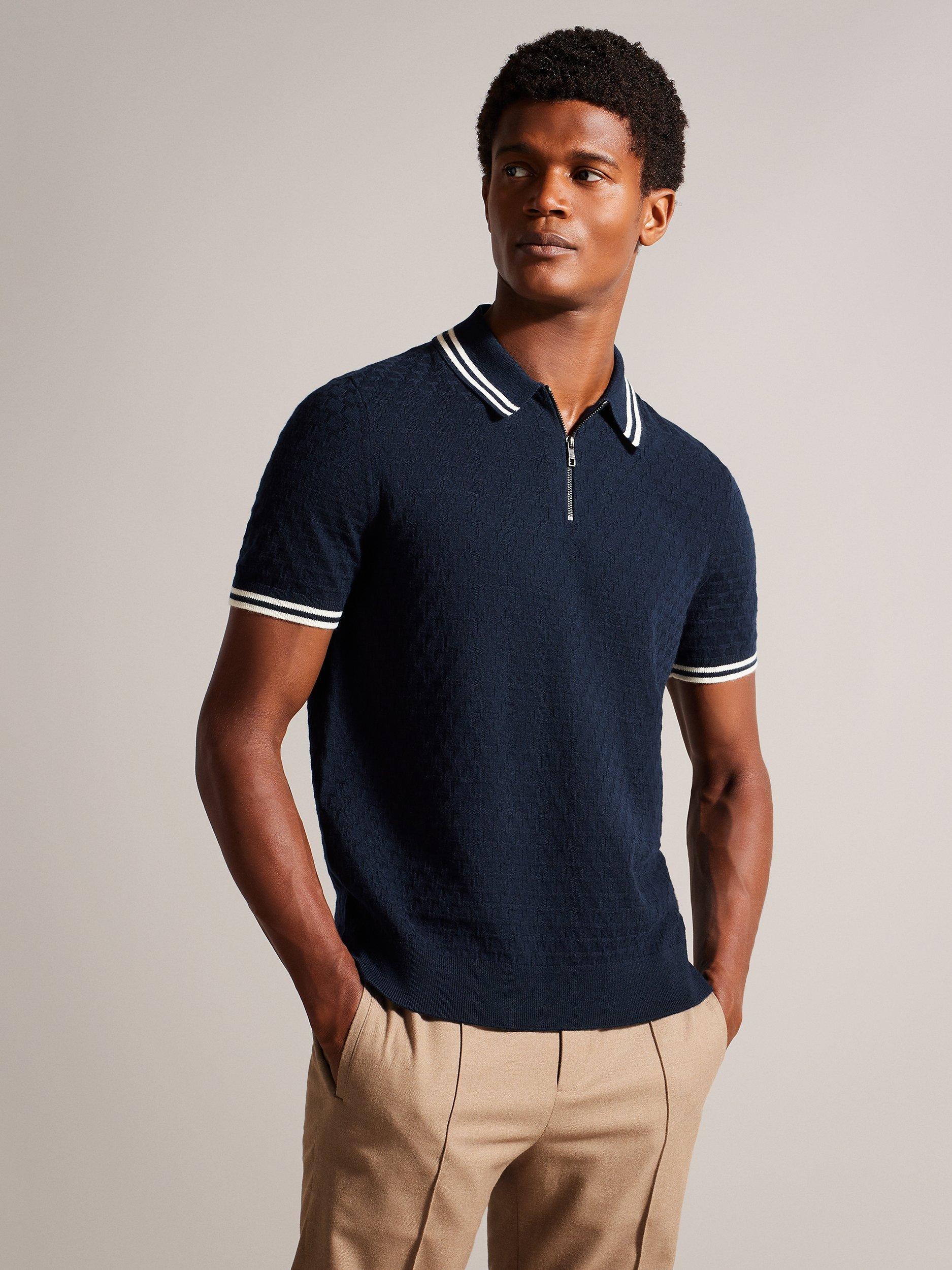 Ted Baker Mahani Short Sleeve T Stitched Half Zip Polo Shirt, Navy