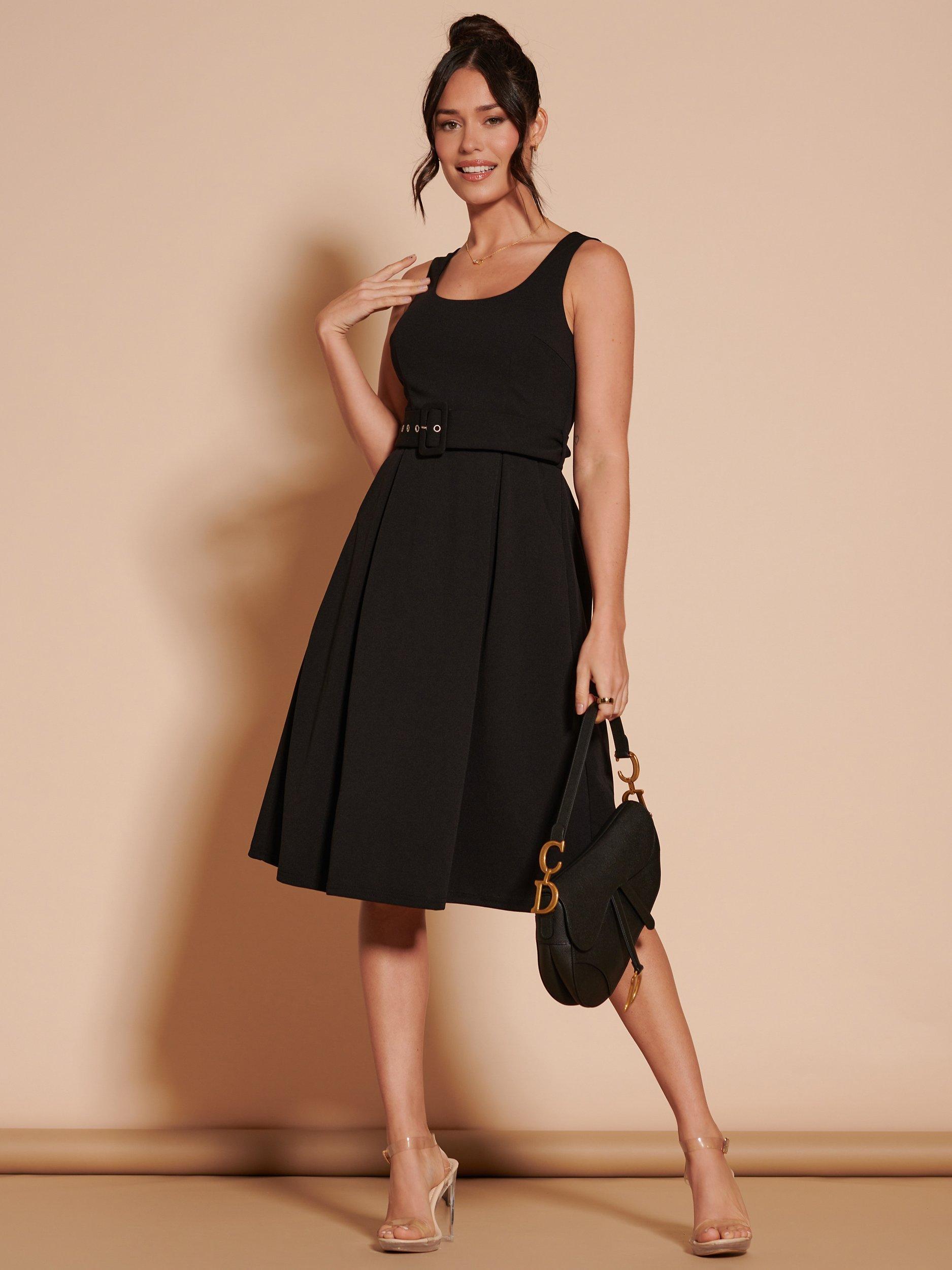 Black belted dress best sale