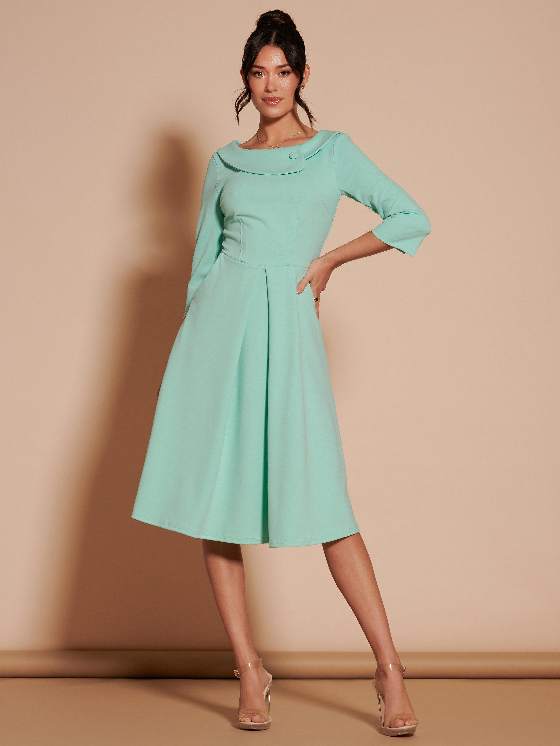 Jolie Moi Fold Neck Midi Dress, Light Green