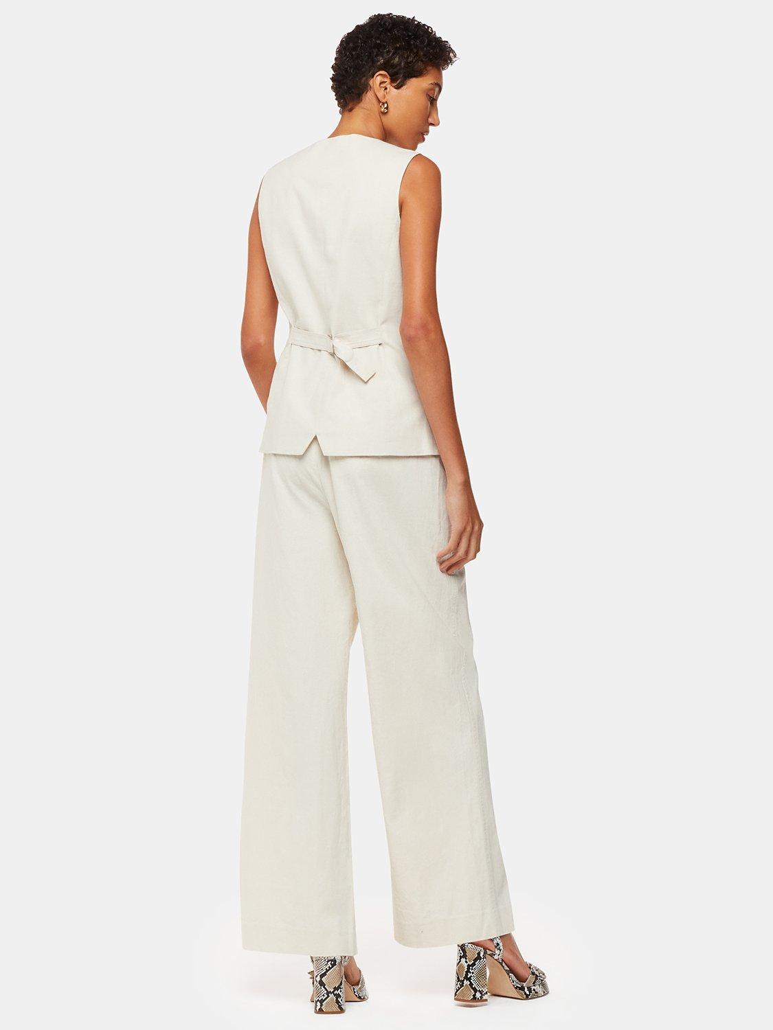 Whistles Lindsey Linen Blend Wide Leg Trousers, Oatmeal, 6