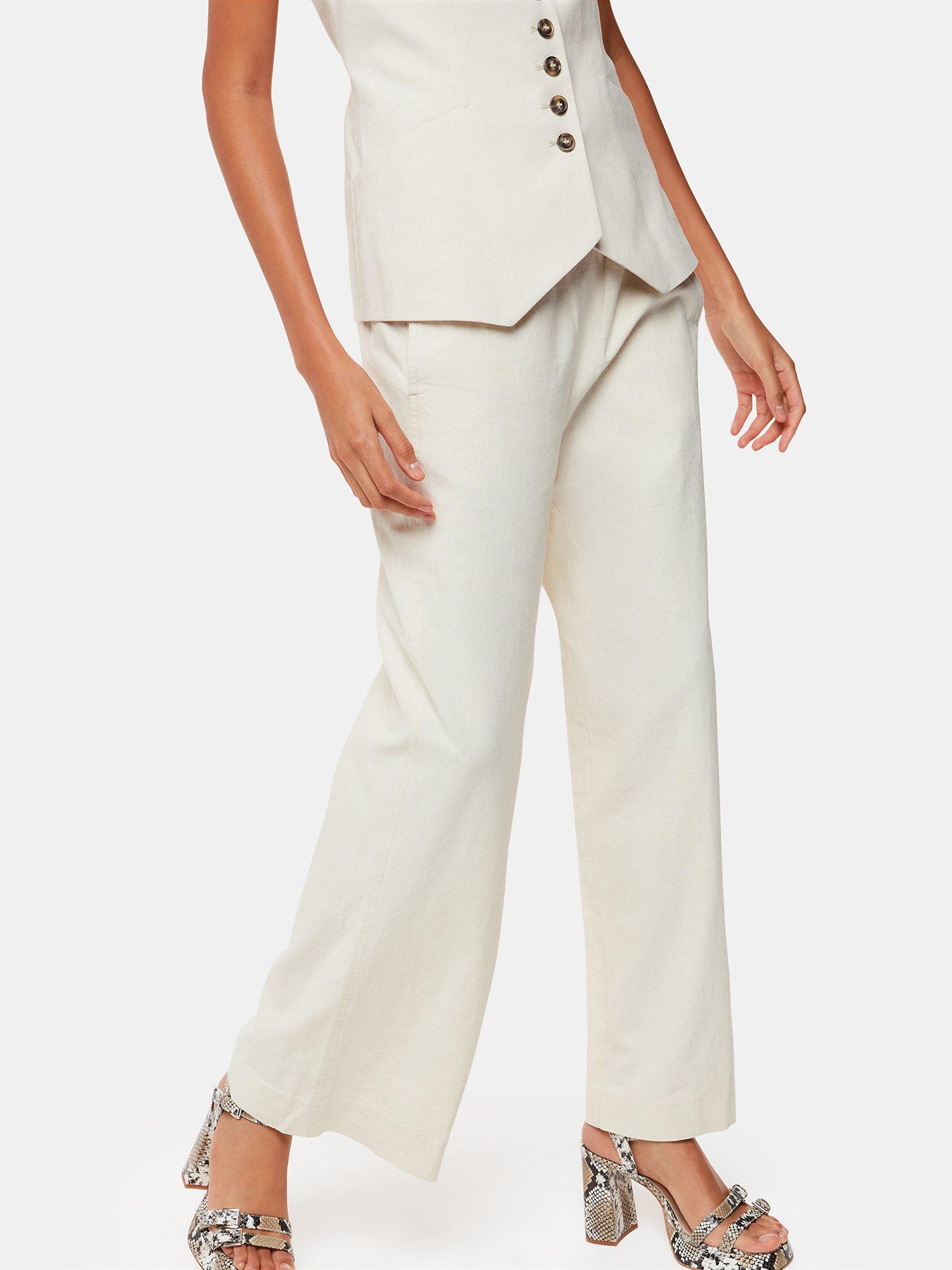 Whistles Lindsey Linen Blend Wide Leg Trousers, Oatmeal, 6