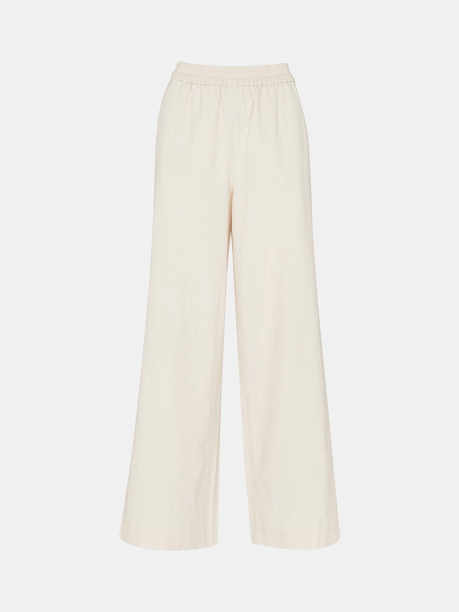 Whistles Lindsey Linen Blend Wide Leg Trousers, Oatmeal, 6