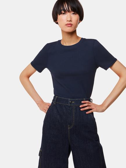 Whistles Ultimate Ribbed Crew Neck T-Shirt, Navy, Navy