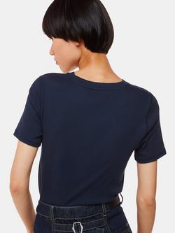 Whistles Ultimate Ribbed Crew Neck T-Shirt, Navy - view 2, Navy