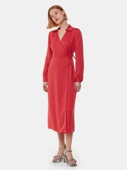 Whistles Elodie Tie Wrap Midi Dress, Cranberry, Cranberry