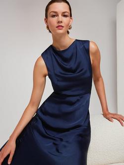 Whistles Cowl Neck Satin Maxi Dress, Navy