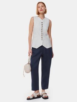 Whistles Linen Barrel Leg Trousers, Navy