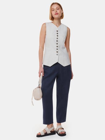 Whistles Linen Barrel Leg Trousers, Navy