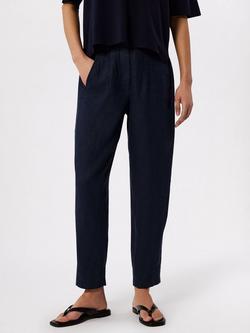 Whistles Linen Barrel Leg Trousers - view 2, Navy