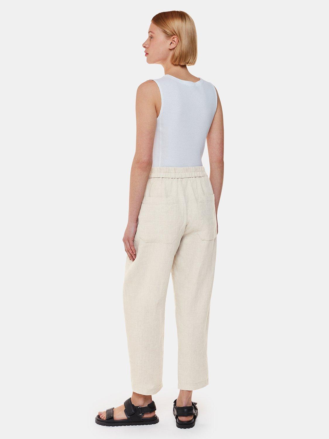 Product image 2 of 5, which shows Whistles Linen Barrel Leg Trousers, Oatmeal, 6