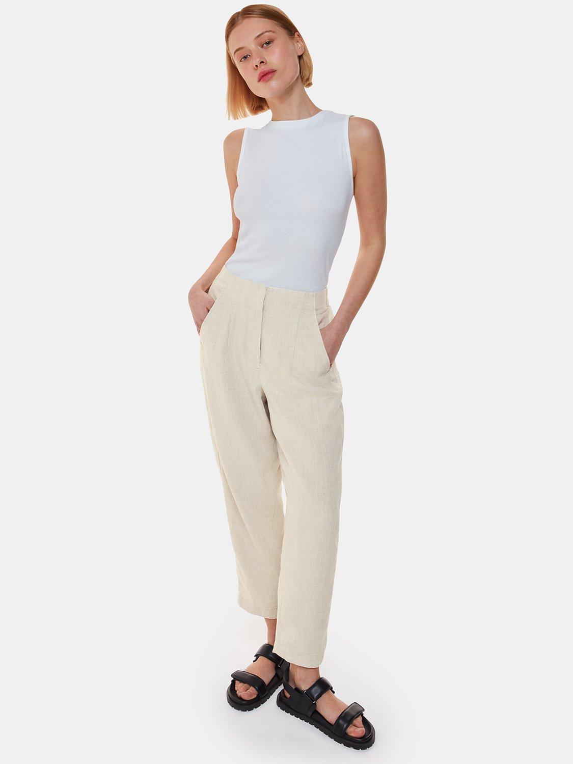 Product image 4 of 5, which shows Whistles Linen Barrel Leg Trousers, Oatmeal, 6