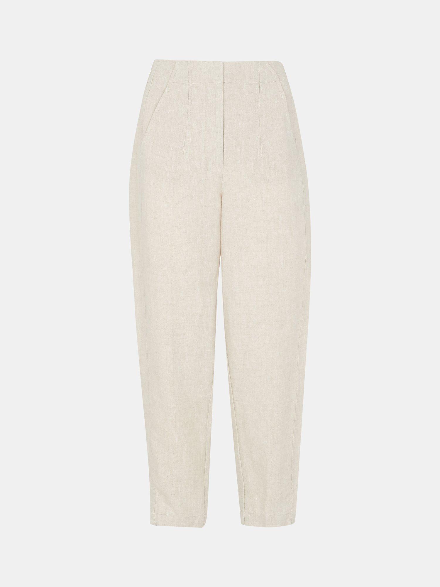 Product image 5 of 5, which shows Whistles Linen Barrel Leg Trousers, Oatmeal, 6