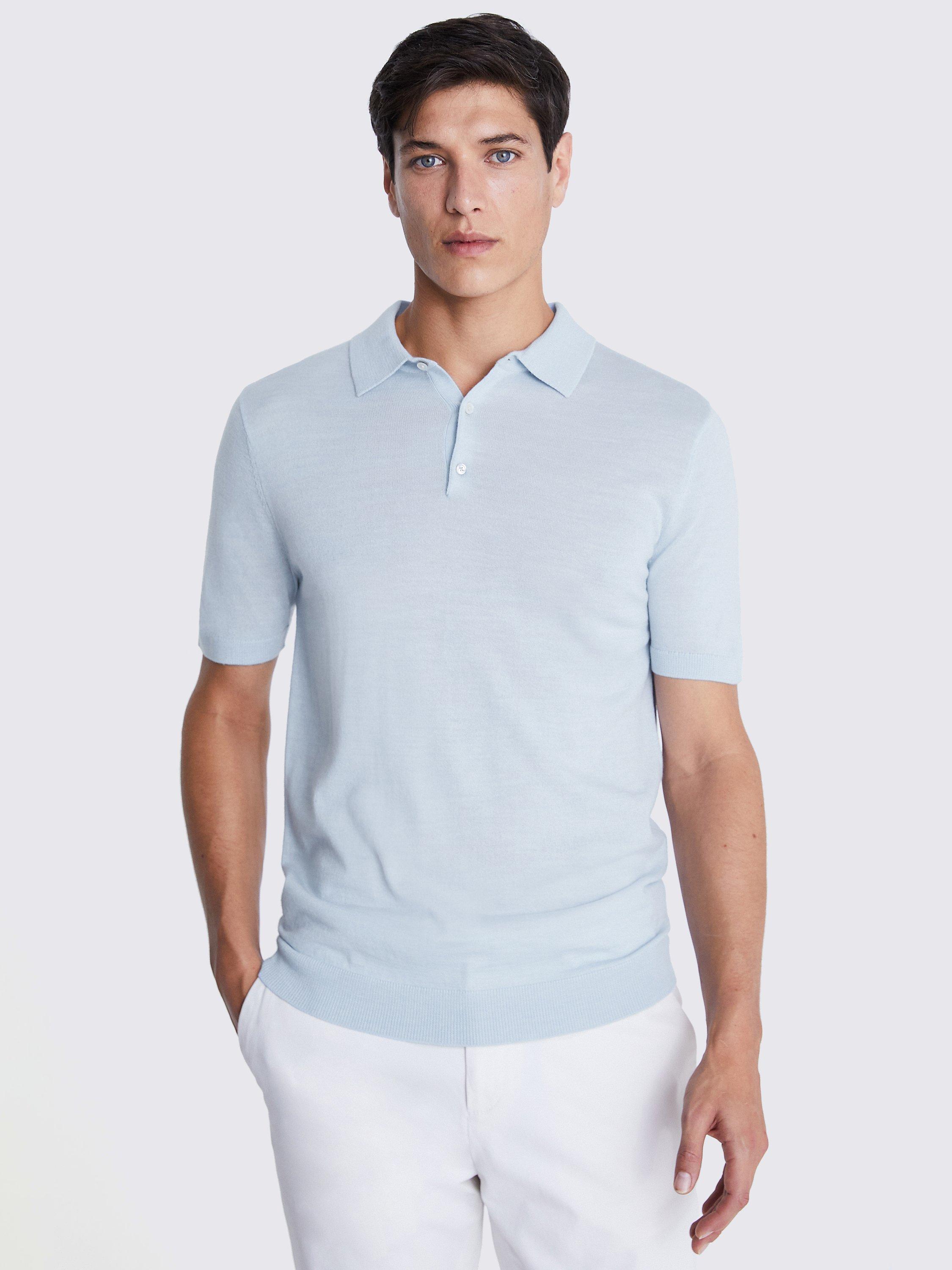 Moss Merino Blend Polo Shirt, Sky Blue