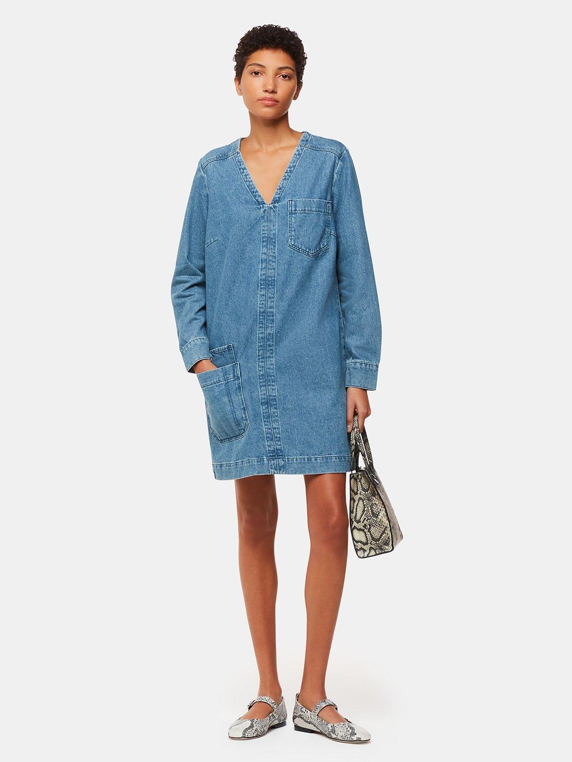 Product image 3 of 5, which shows Whistles Denim Pocket Dress, Blue, 8