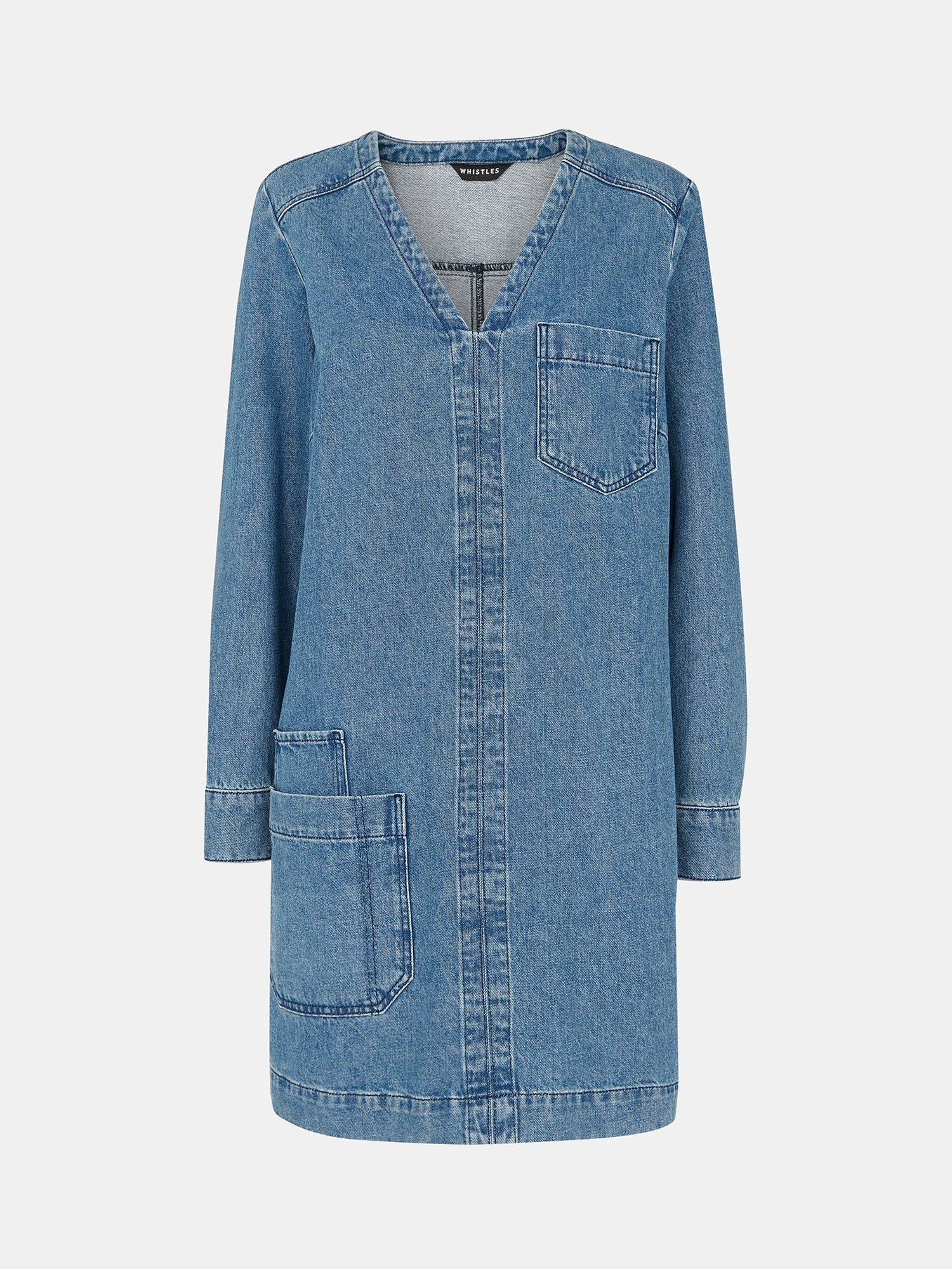 Product image 5 of 5, which shows Whistles Denim Pocket Dress, Blue, 8