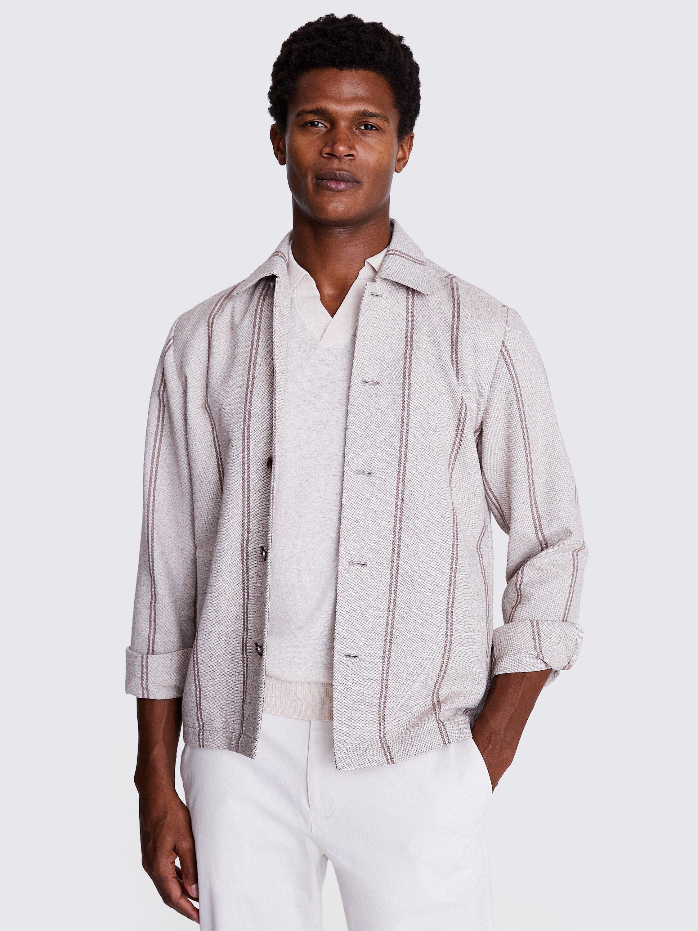Moss Boucle Stripe Overshirt, Beige