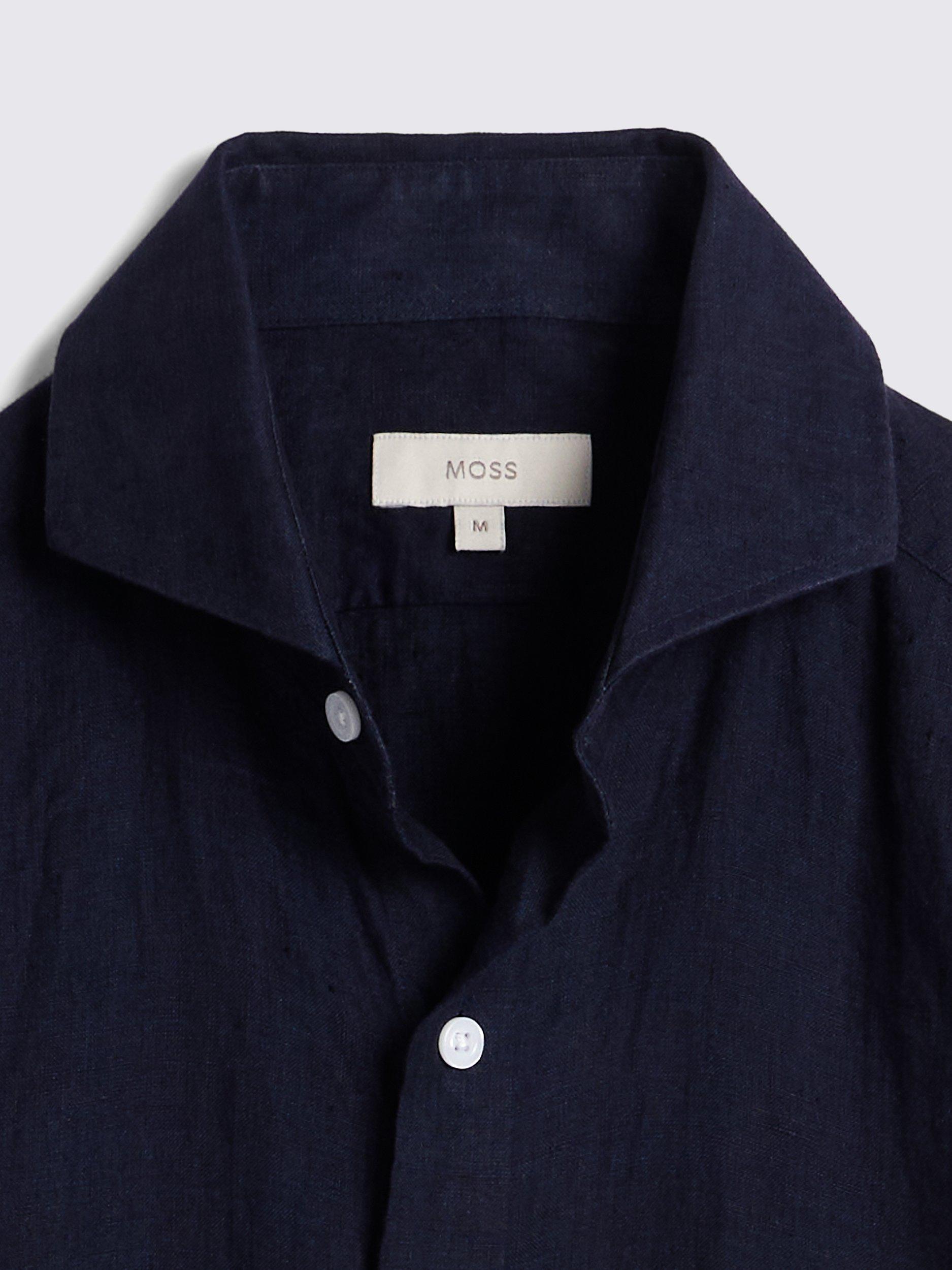 Product image 6 of 6, which shows Moss Tailored Fit Linen Long Sleeve Shirt, Navy, S