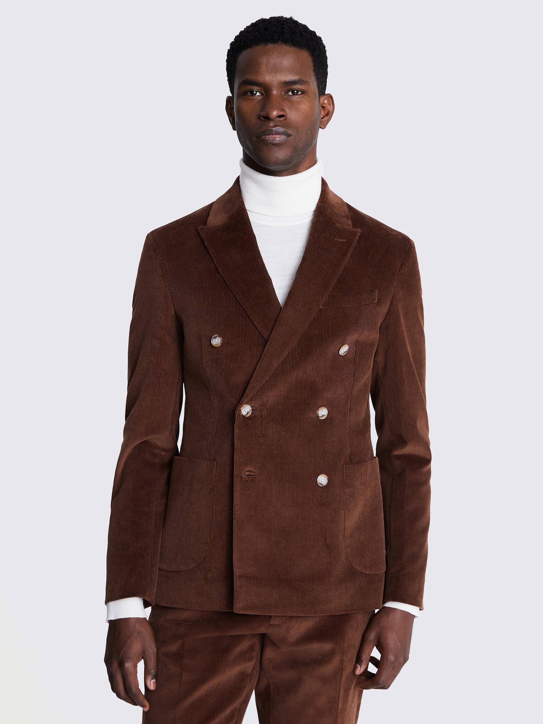 Moss Slim Fit Double Breasted Corduroy Suit Jacket, Copper