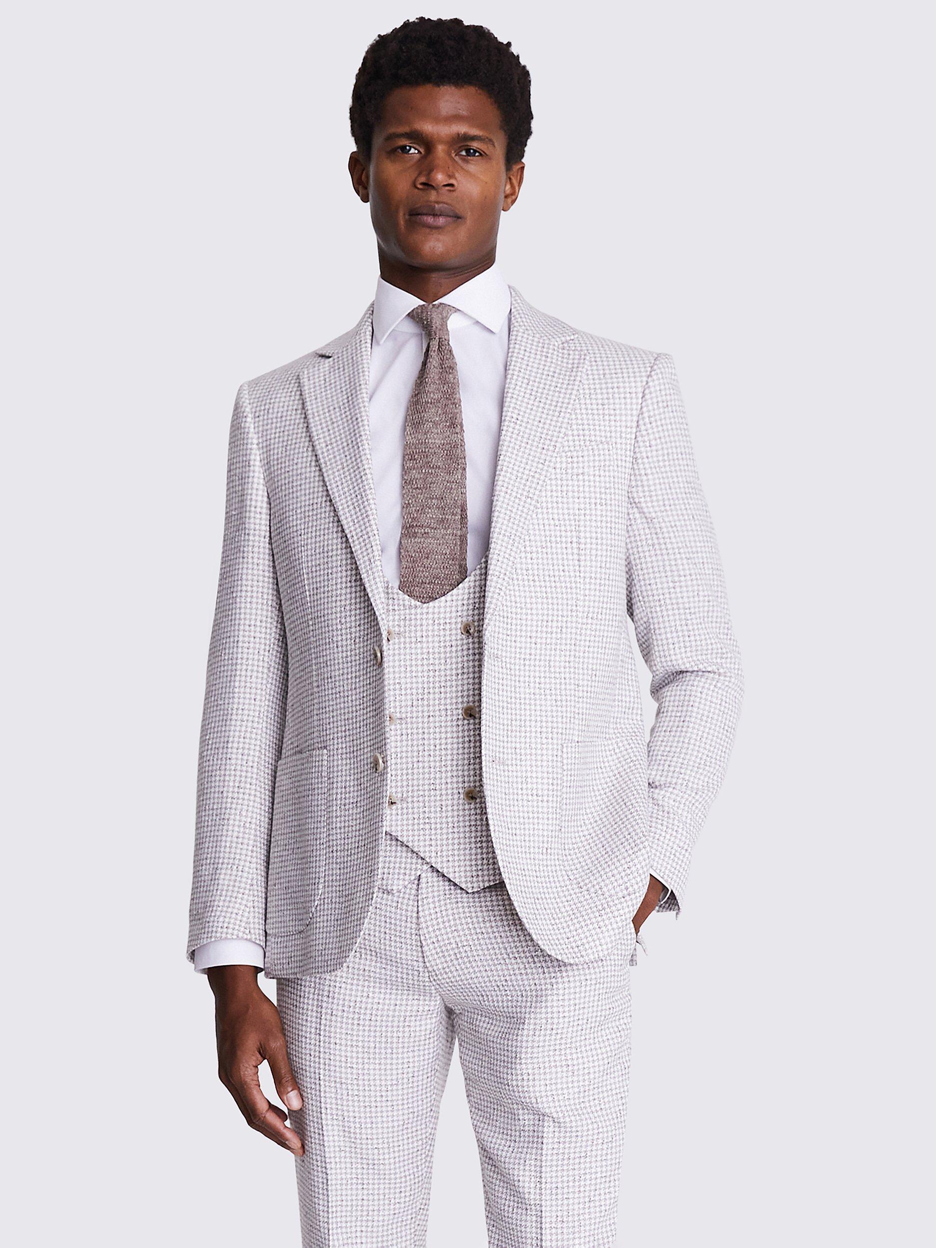 Moss Tailored Houndstooth Suit Jacket, Beige
