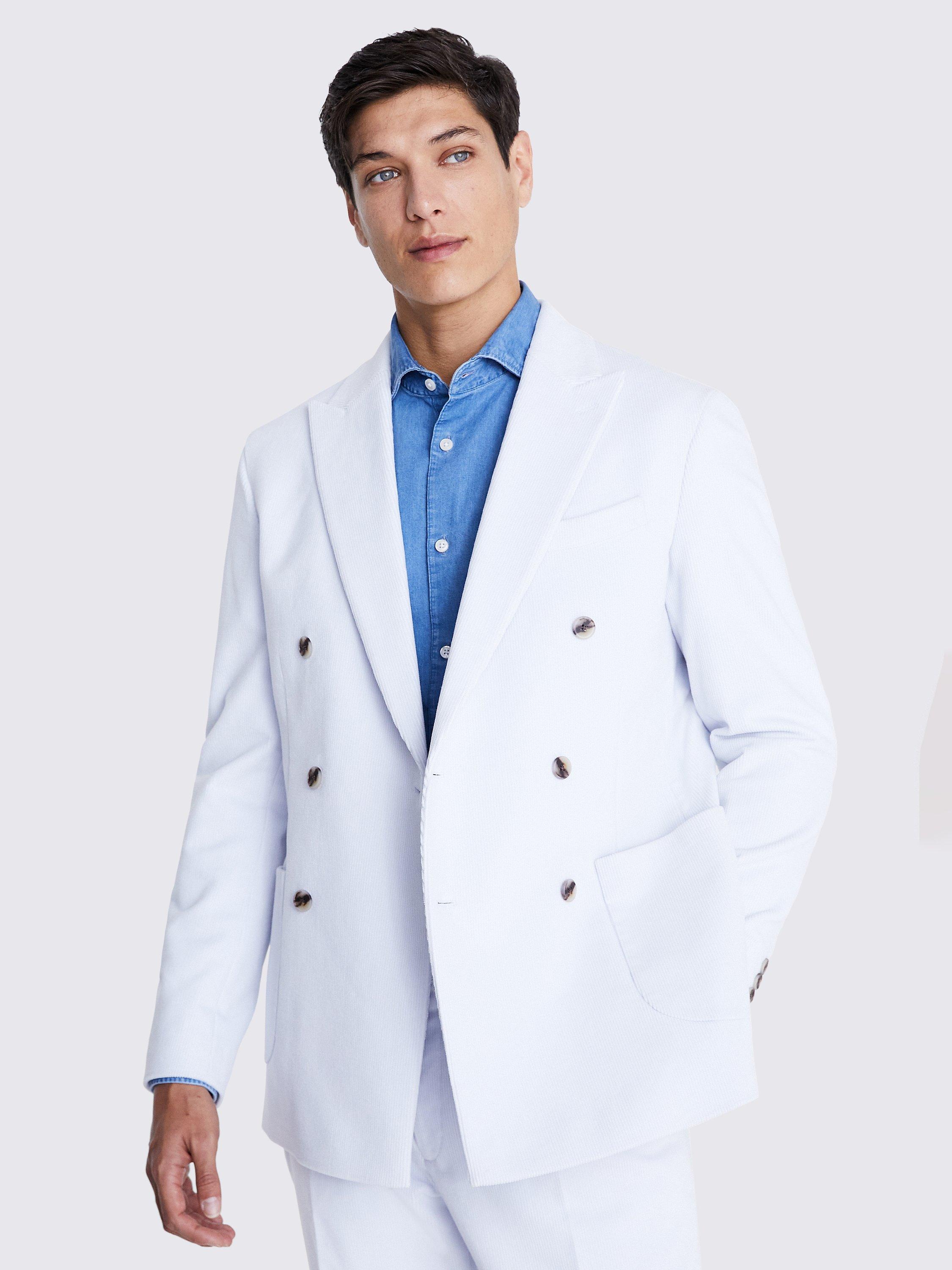 Moss Tailored Fit Double Breasted Corduroy Suit Jacket, Light Blue