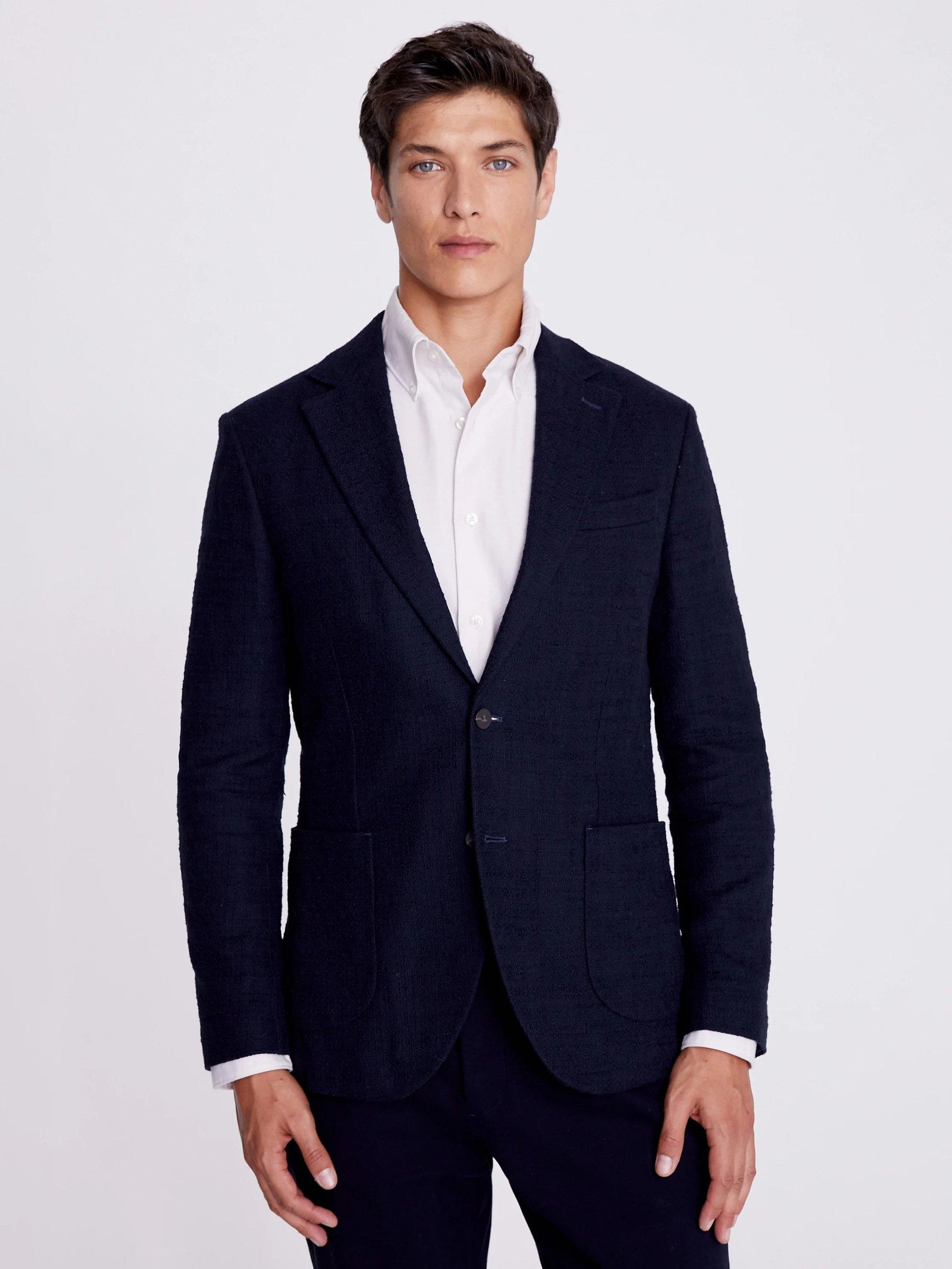 Moss Hoxton Organic Cotton Stretch Suit Jacket, Blue
