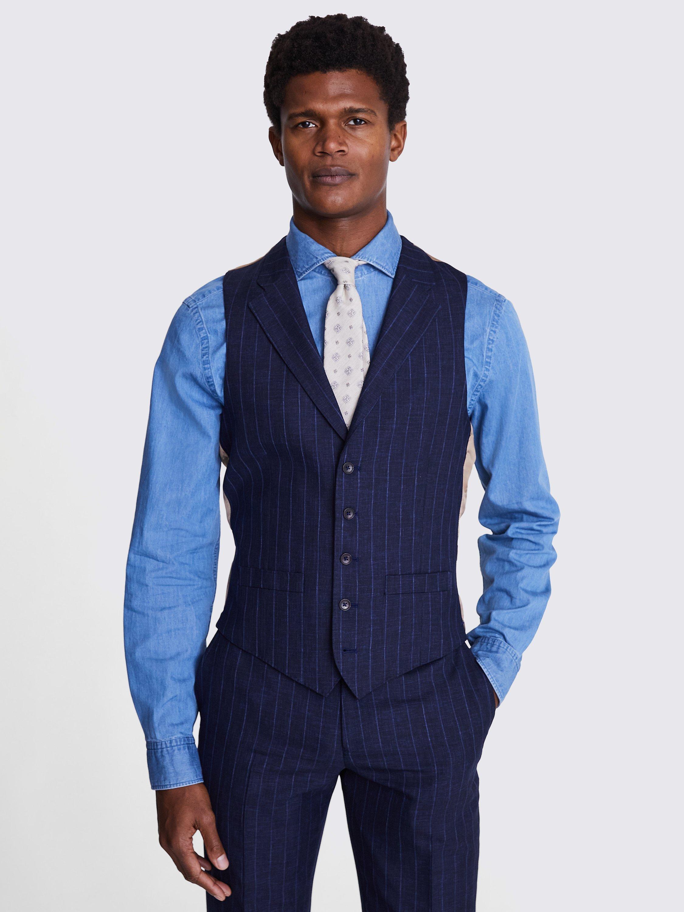 Moss x Barberis Italian Tailored Fit Waistcoat, Navy