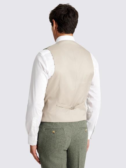 Moss Slim Fit Herringbone Tweed Suit Waistcoat, Sage - view 2, Sage