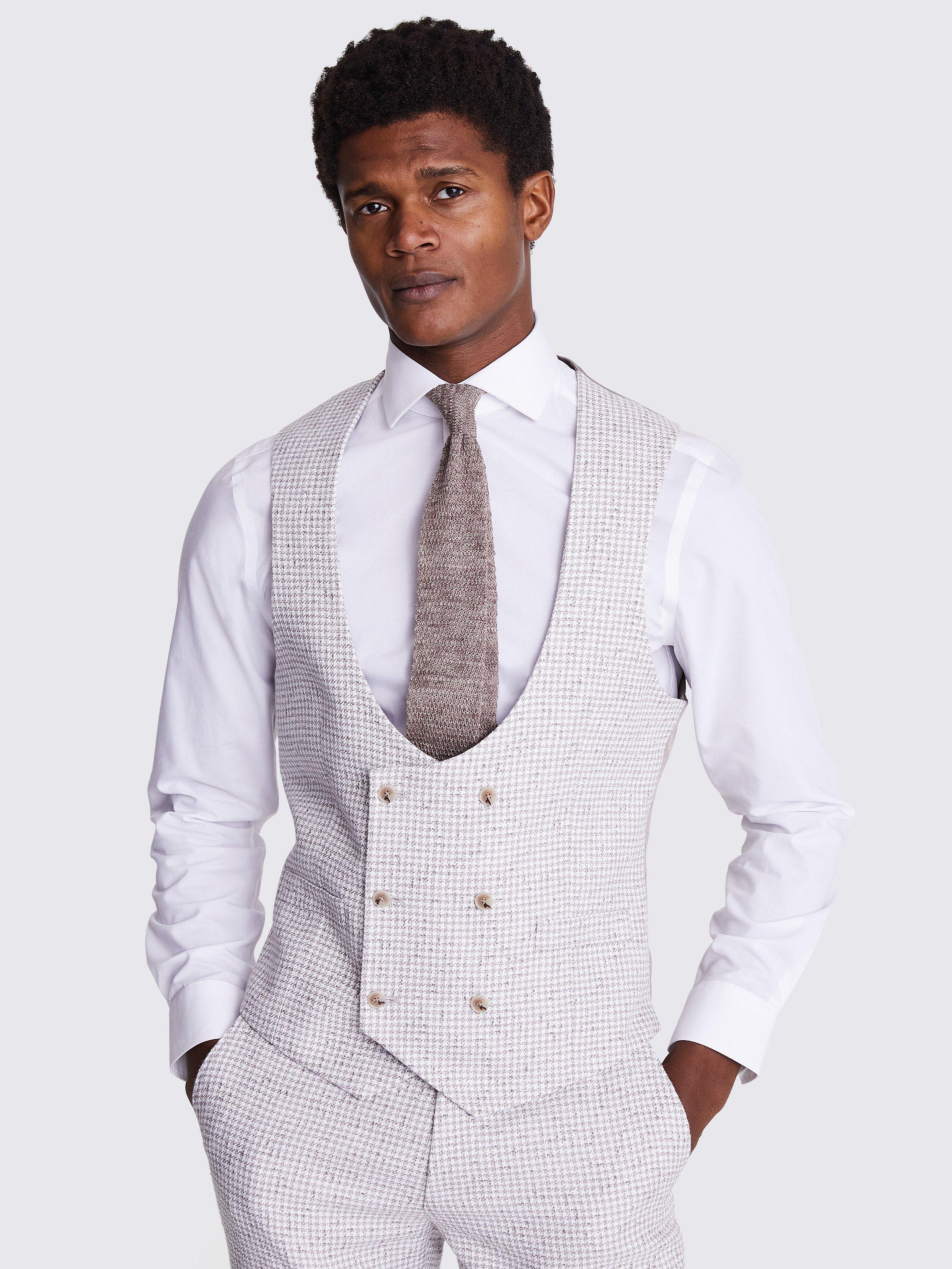 Moss Tailored Fit Houndstooth Waistcoat, Taupe/White